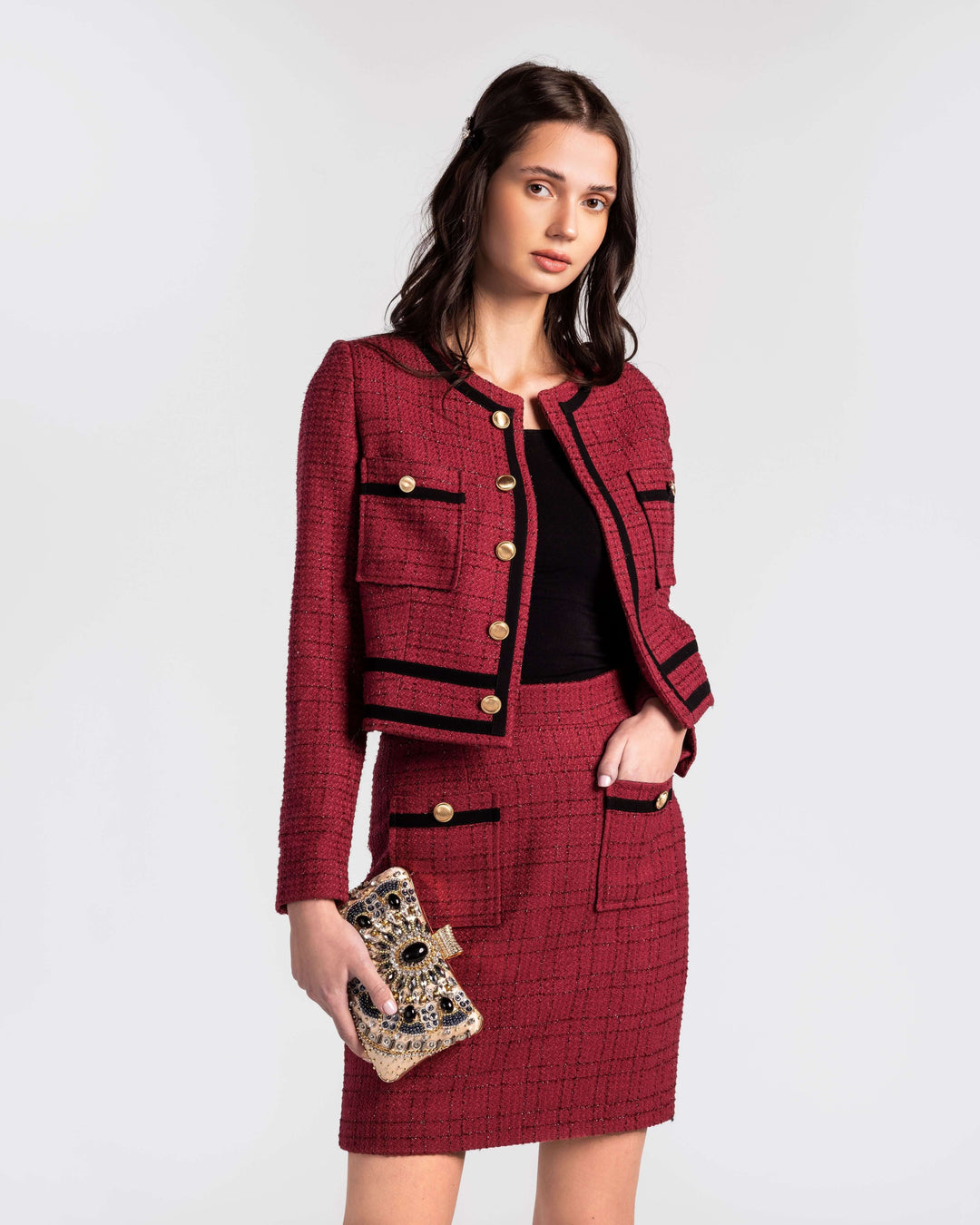 Tweed Essence Tailored  in Ivory-black Suit Set