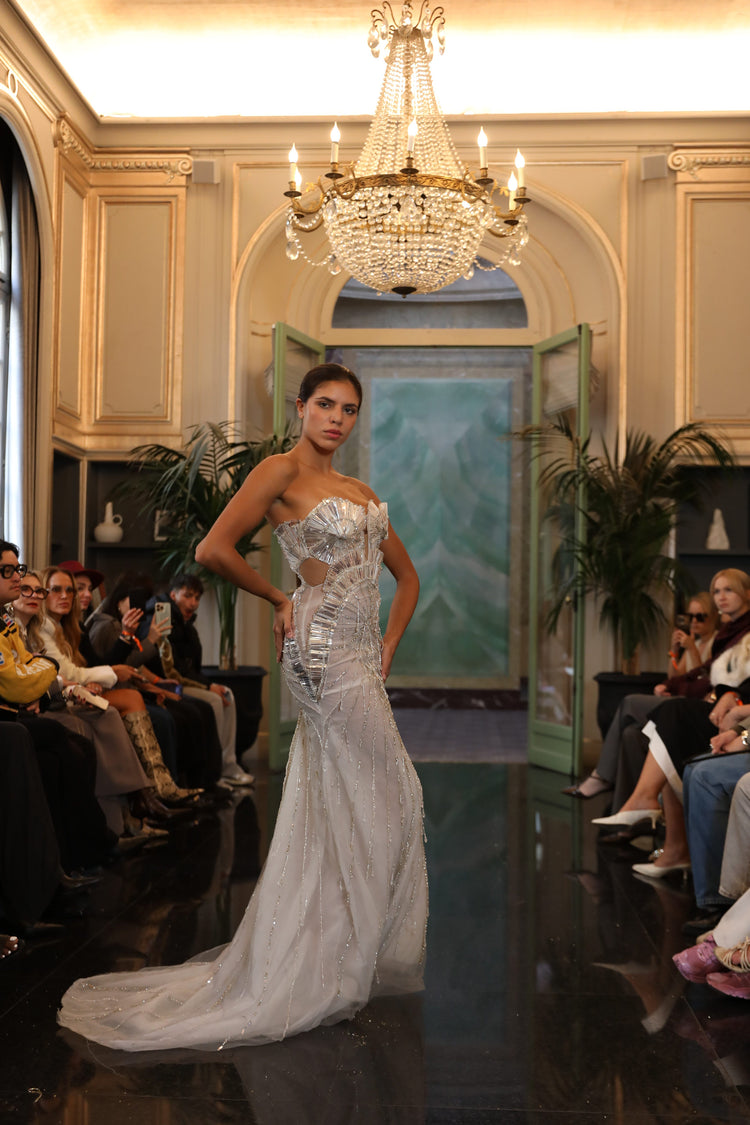 silver rhinestone gown