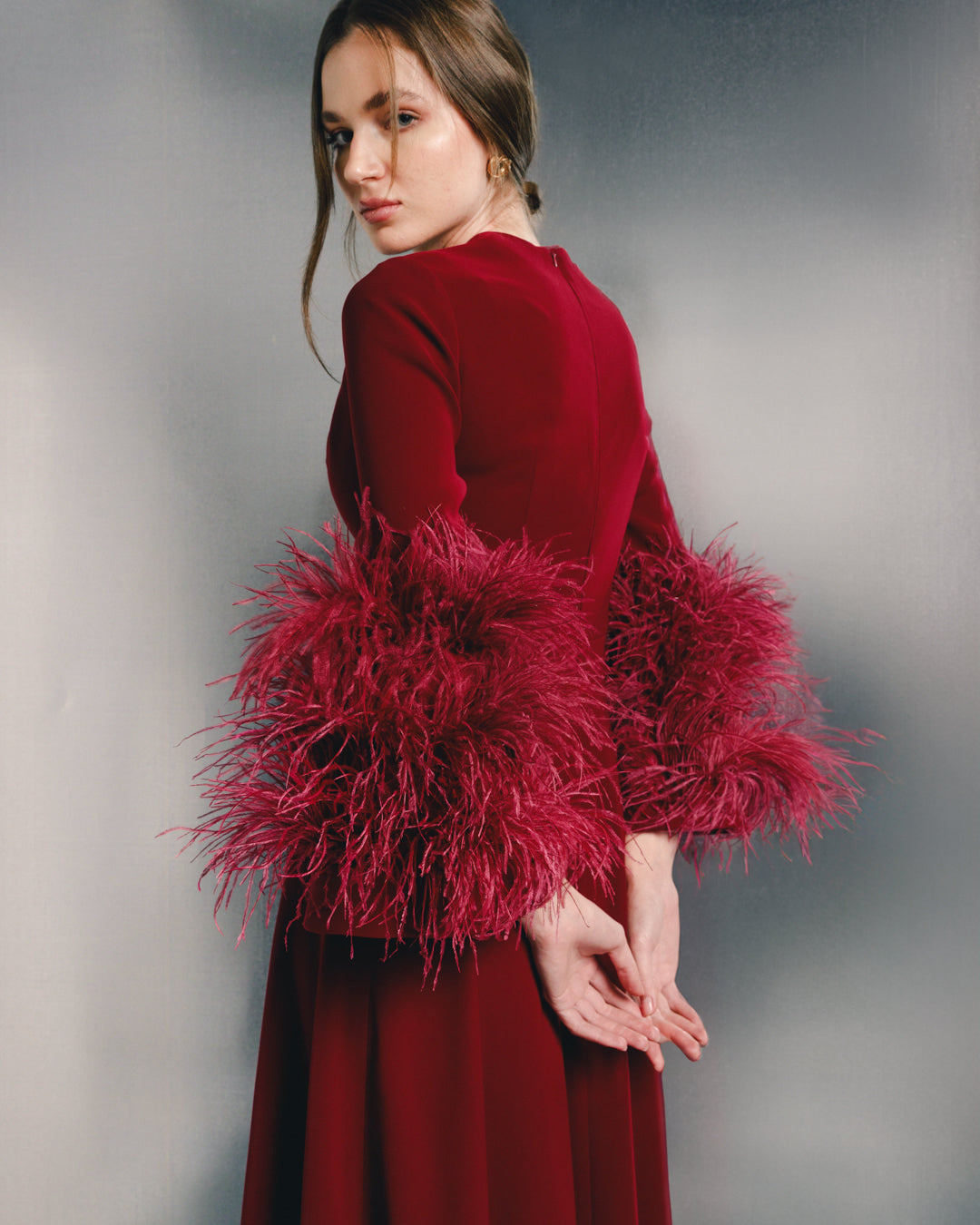 Raya Feather trimmed maxi dress