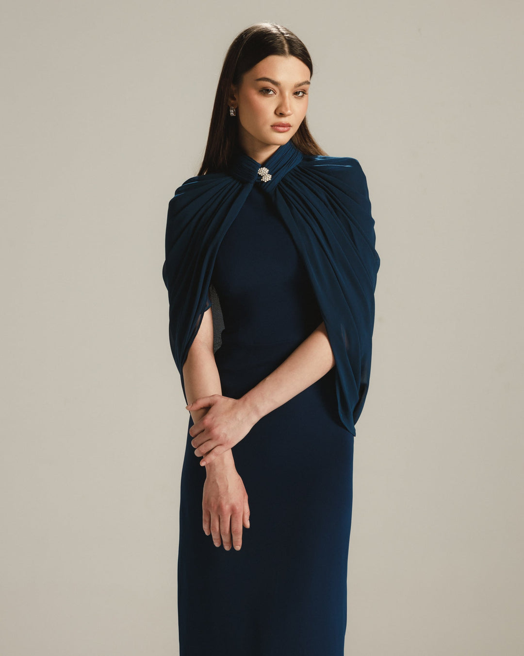 navy blue cape dress