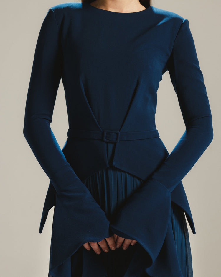 navy blue belted dress