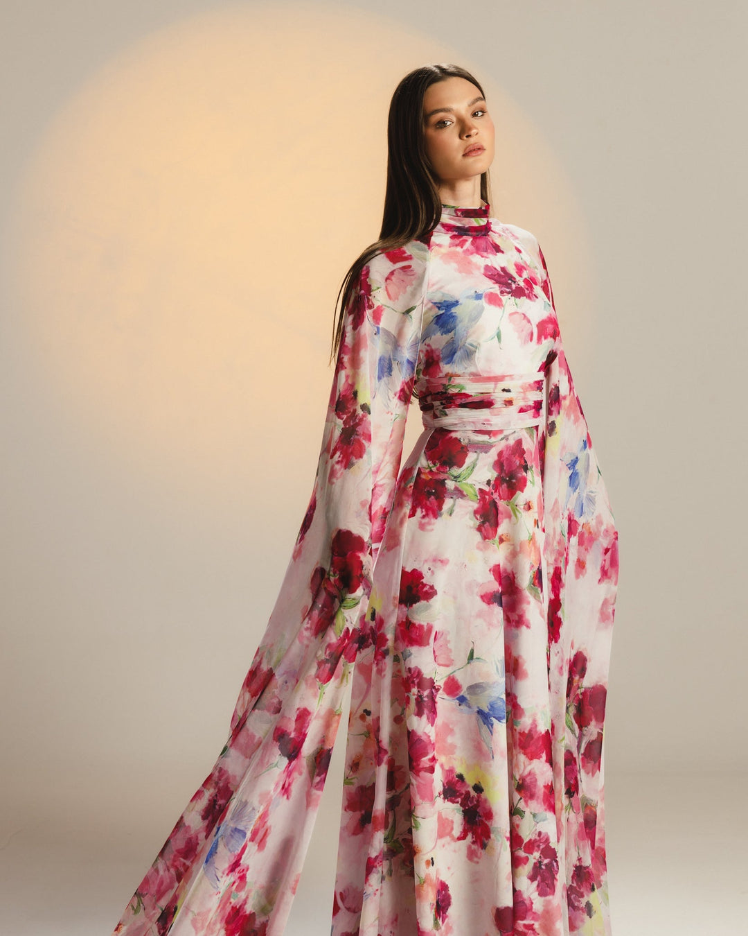 multicolor maxi dress with sleeves