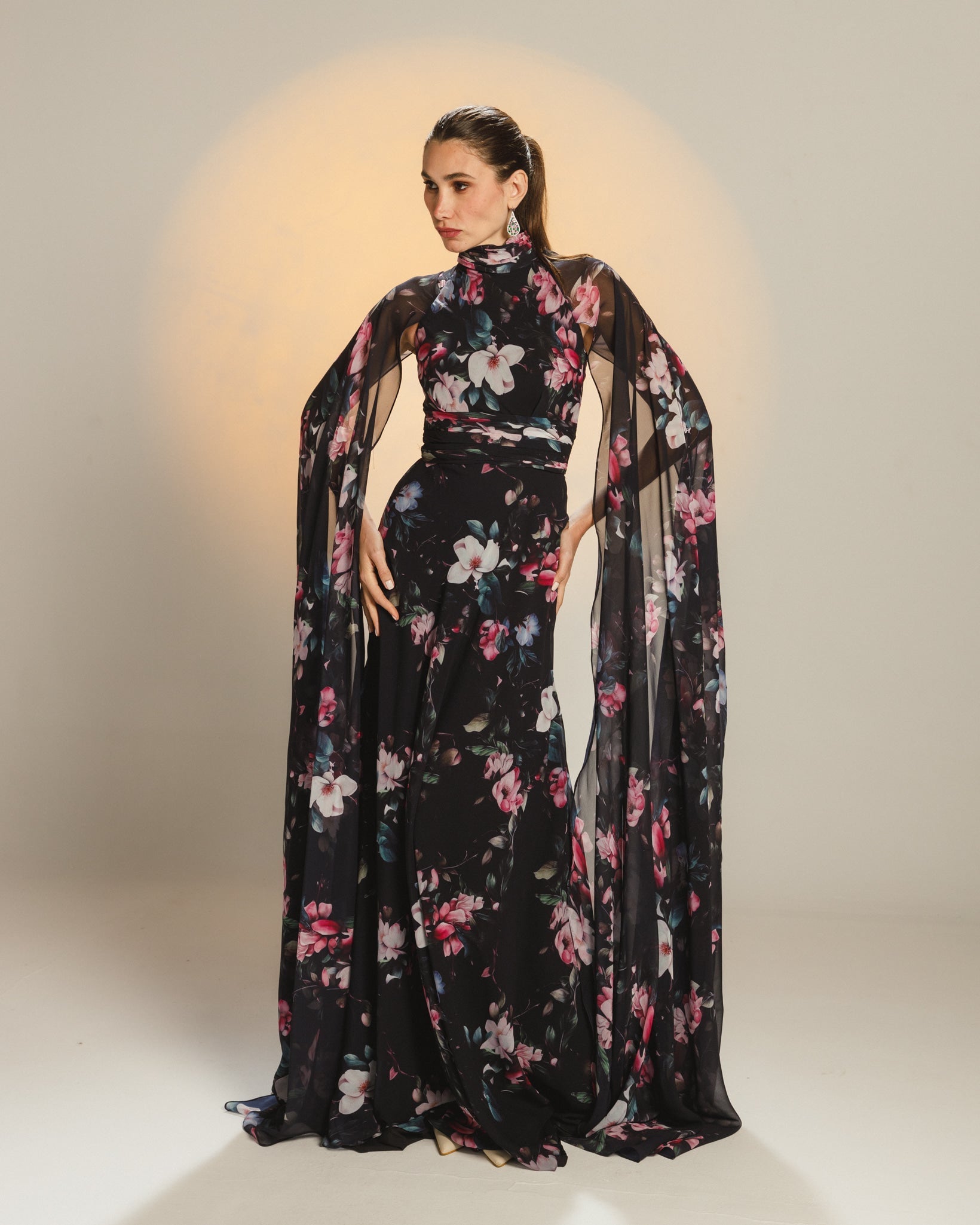 dress with cape overlay