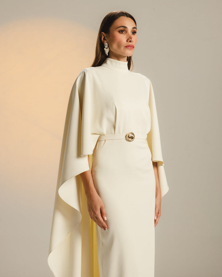 cream cape dress