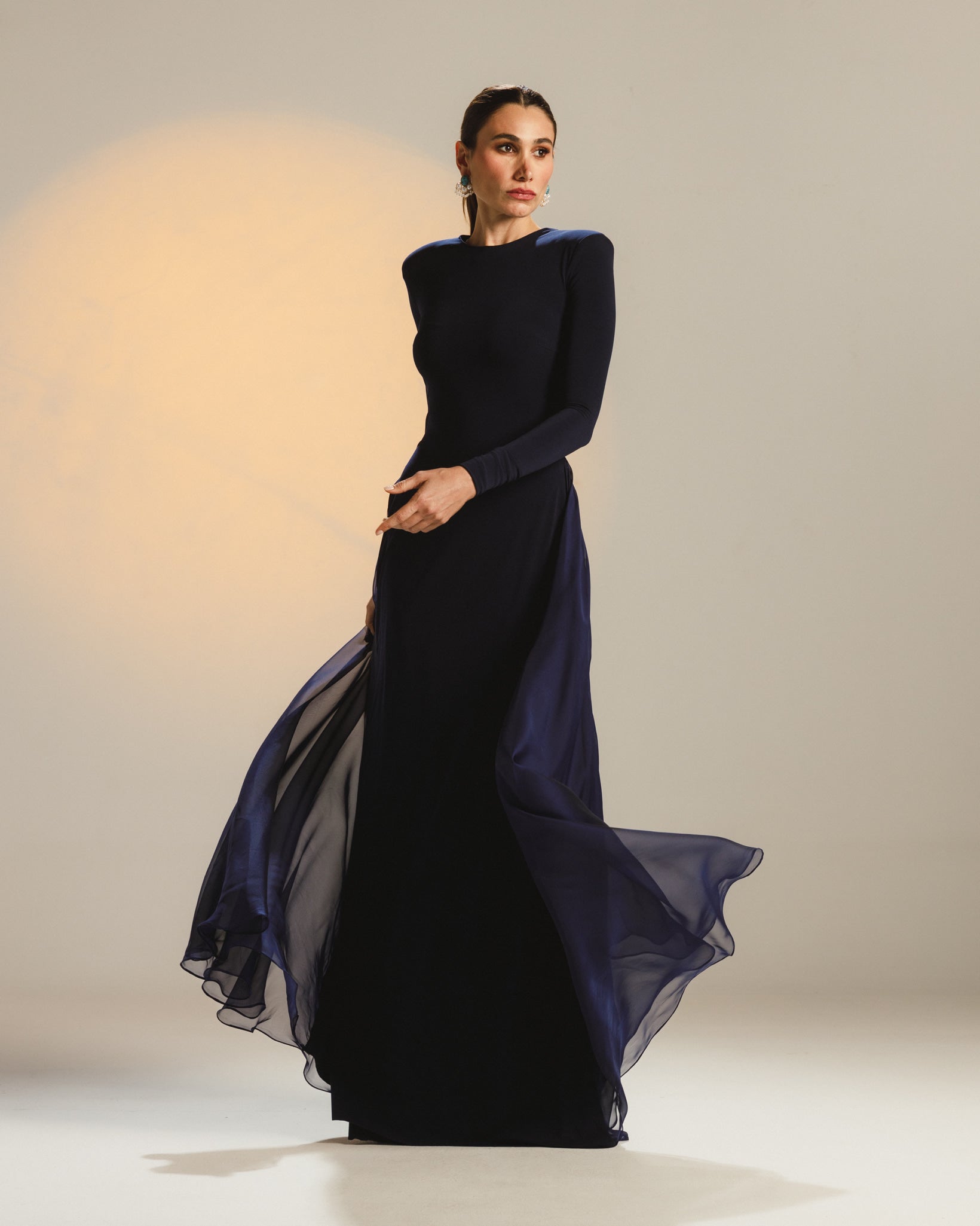 long sleeve navy dress