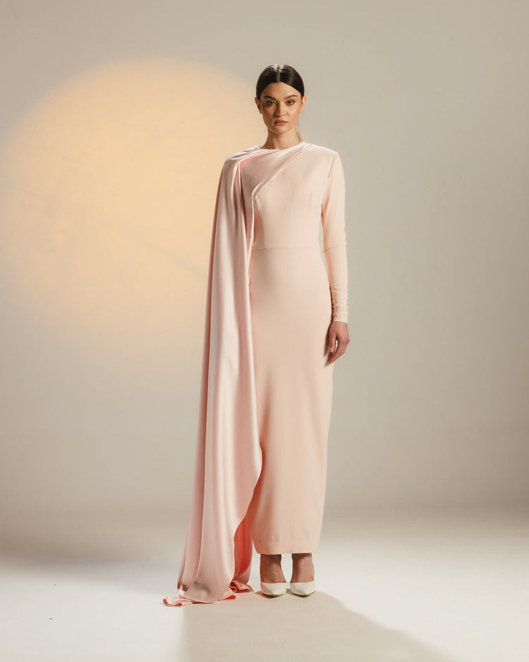 blush cape dress