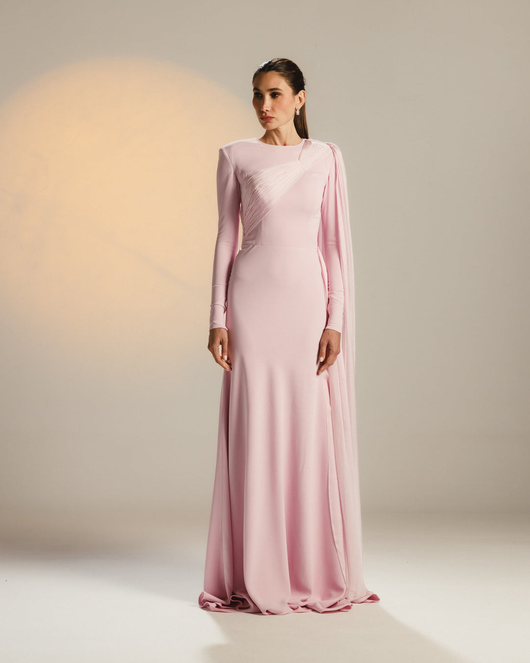 blush dress with cape