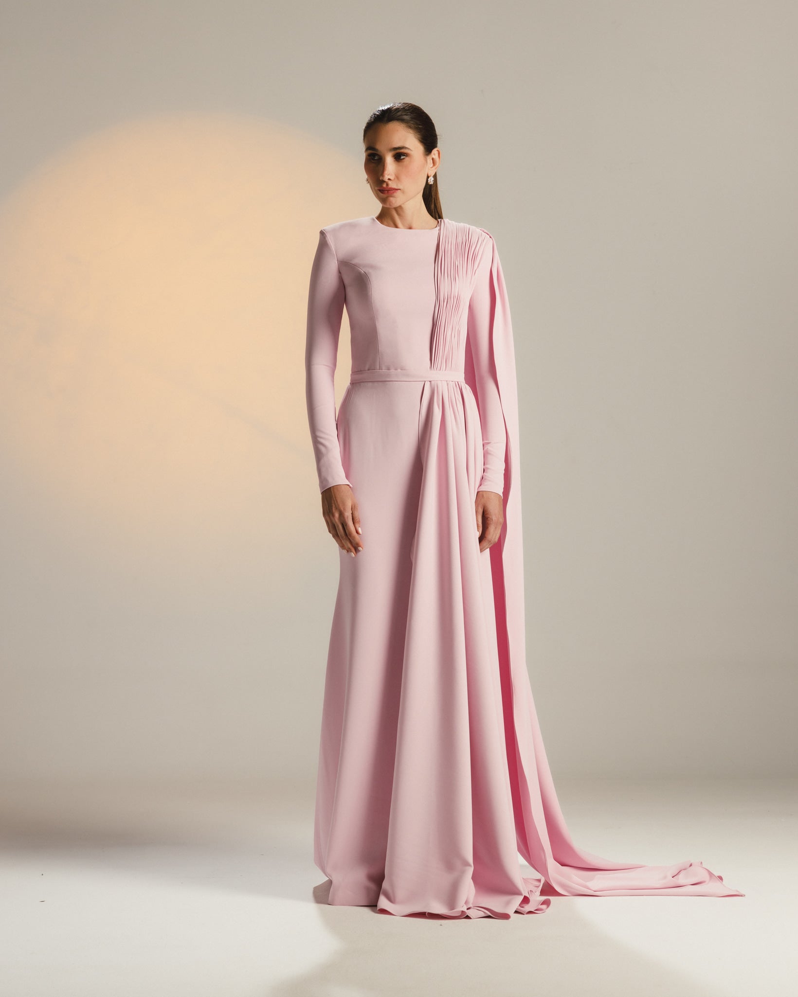 blush pink cape dress