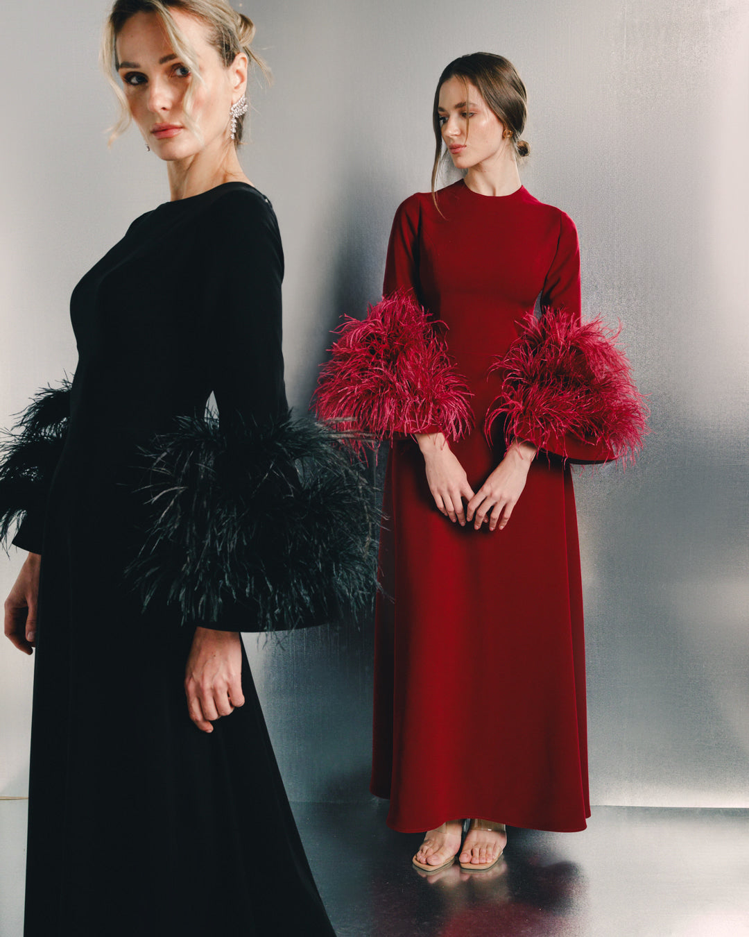 Raya Feather trimmed maxi dress