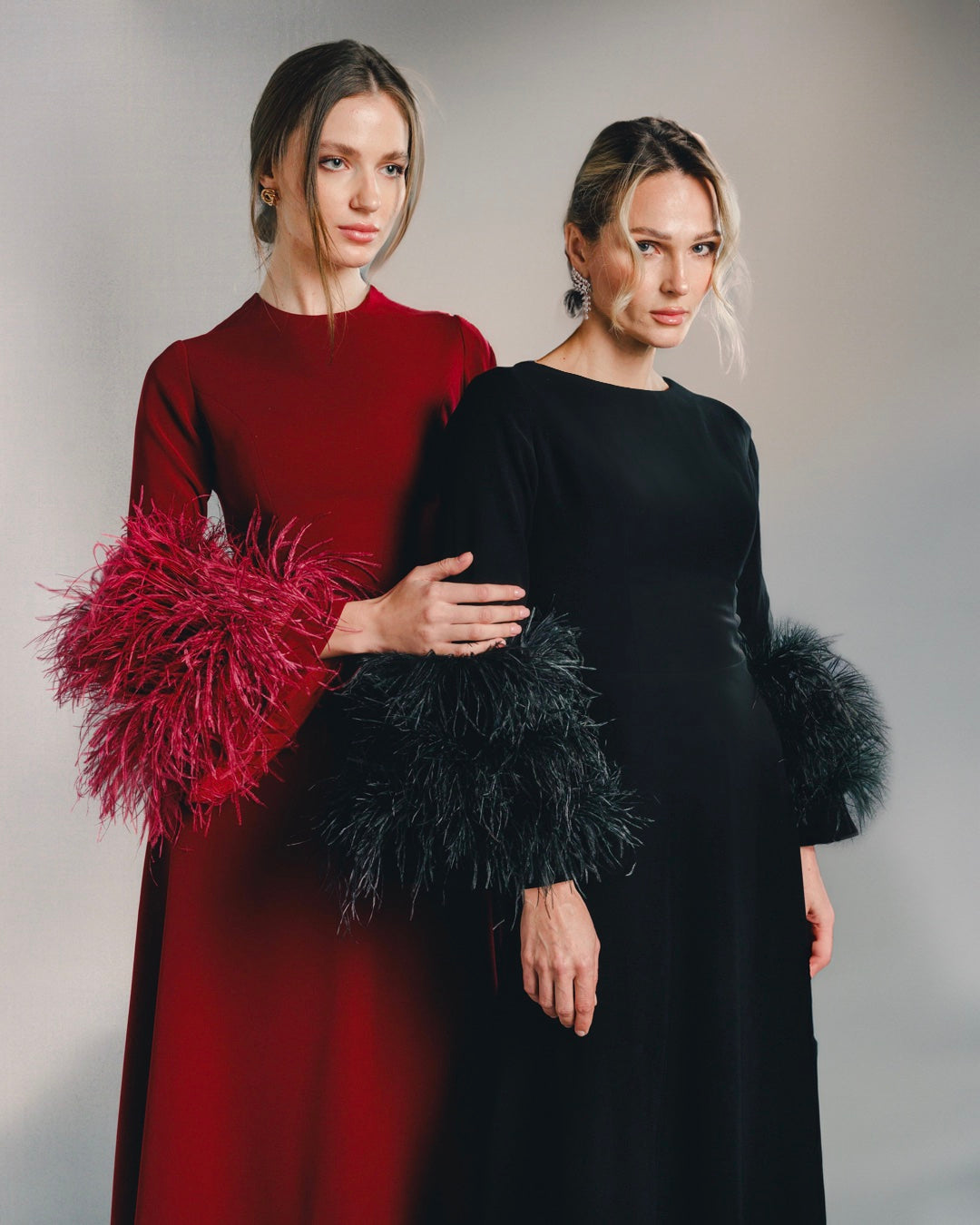 Raya Feather trimmed maxi dress