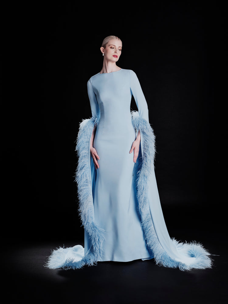 light blue feather dress