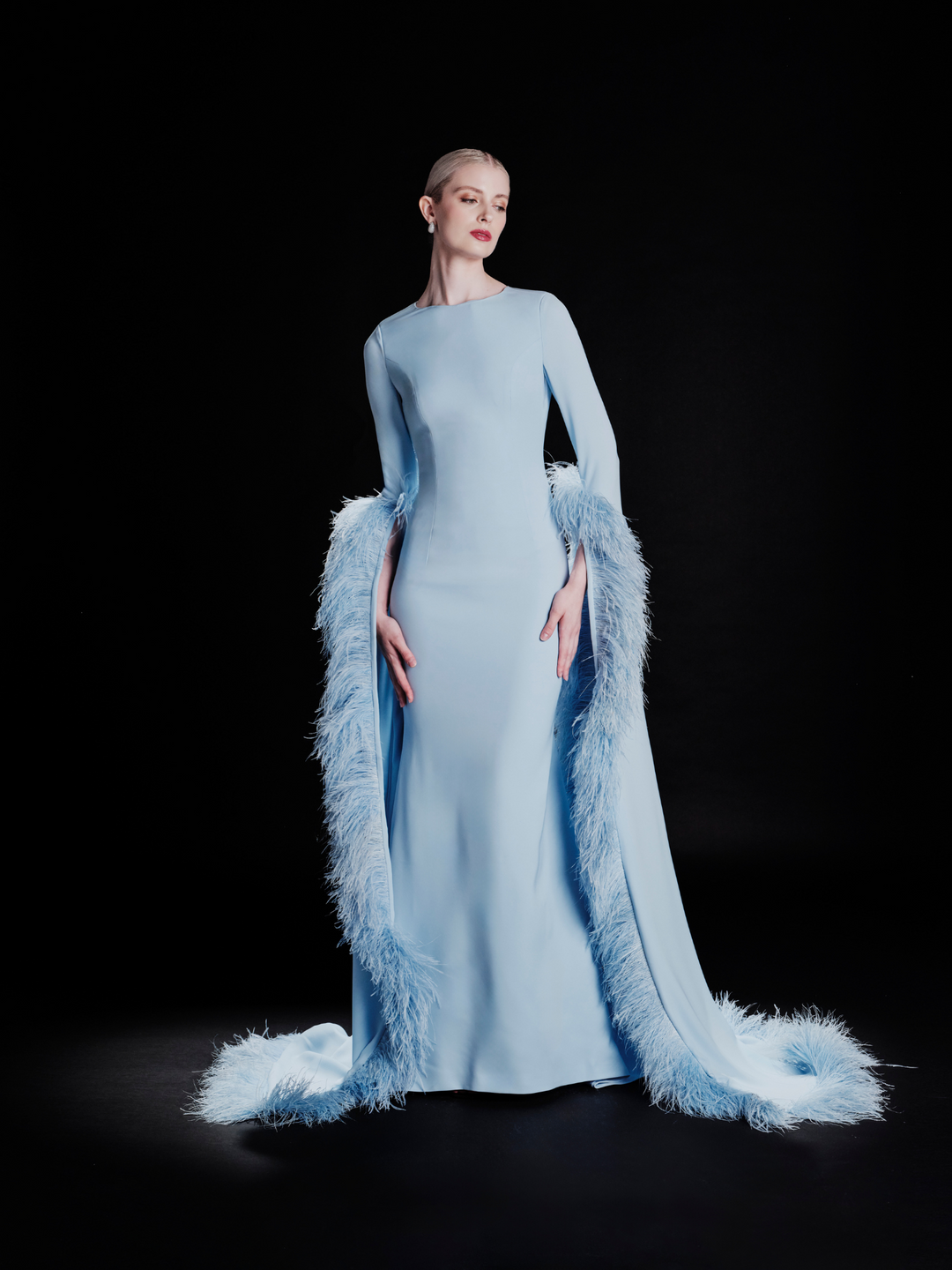 light blue feather dress