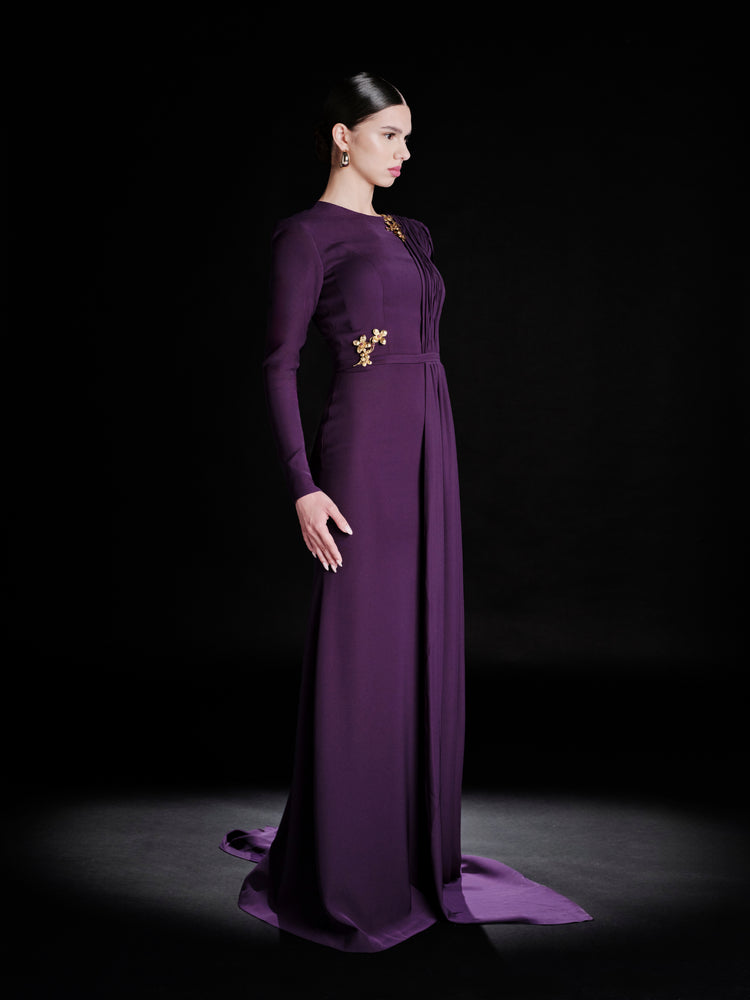 deep purple dress with sleeves