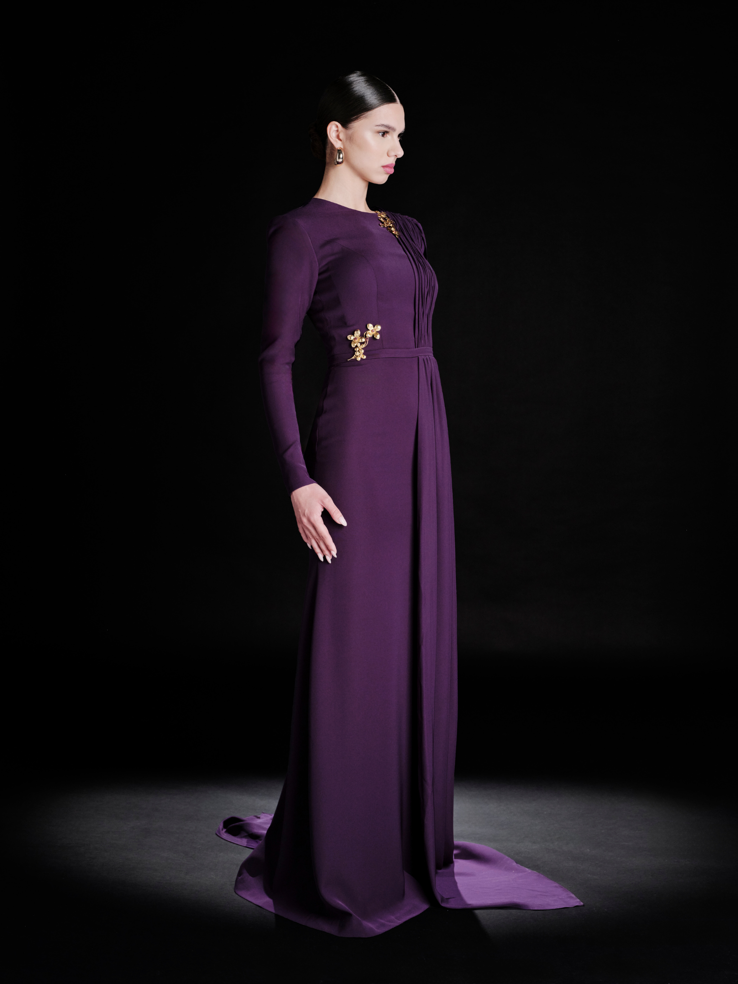 deep purple dress with sleeves