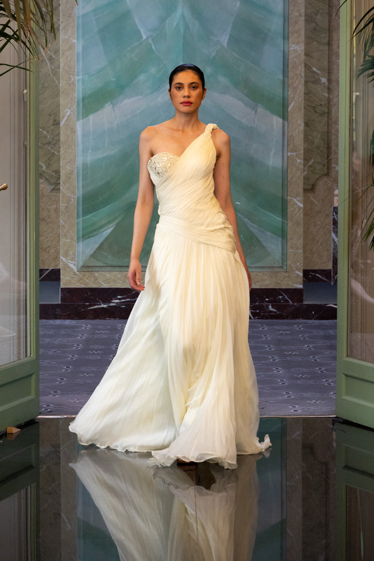 butter yellow chiffon dress