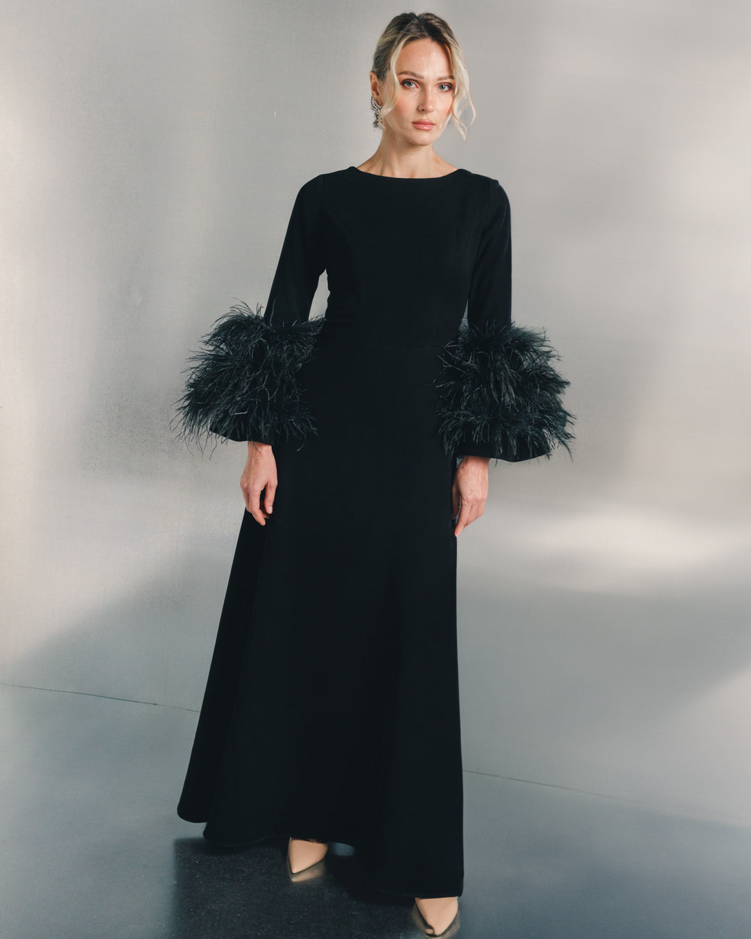 Raya Feather trimmed maxi dress