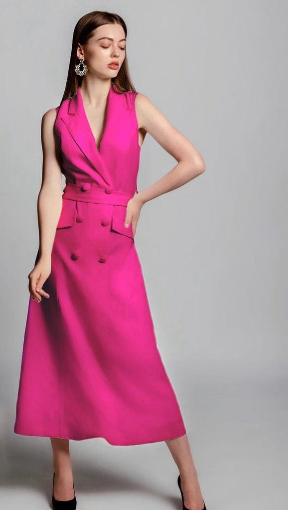 فستان جديد ميدي بستايل بليزر ذو صدر مزدوج وحزام