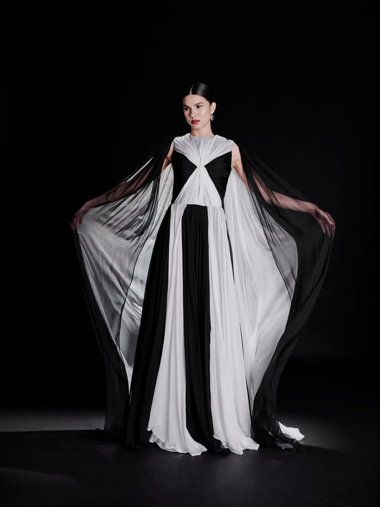 black white chiffon dress