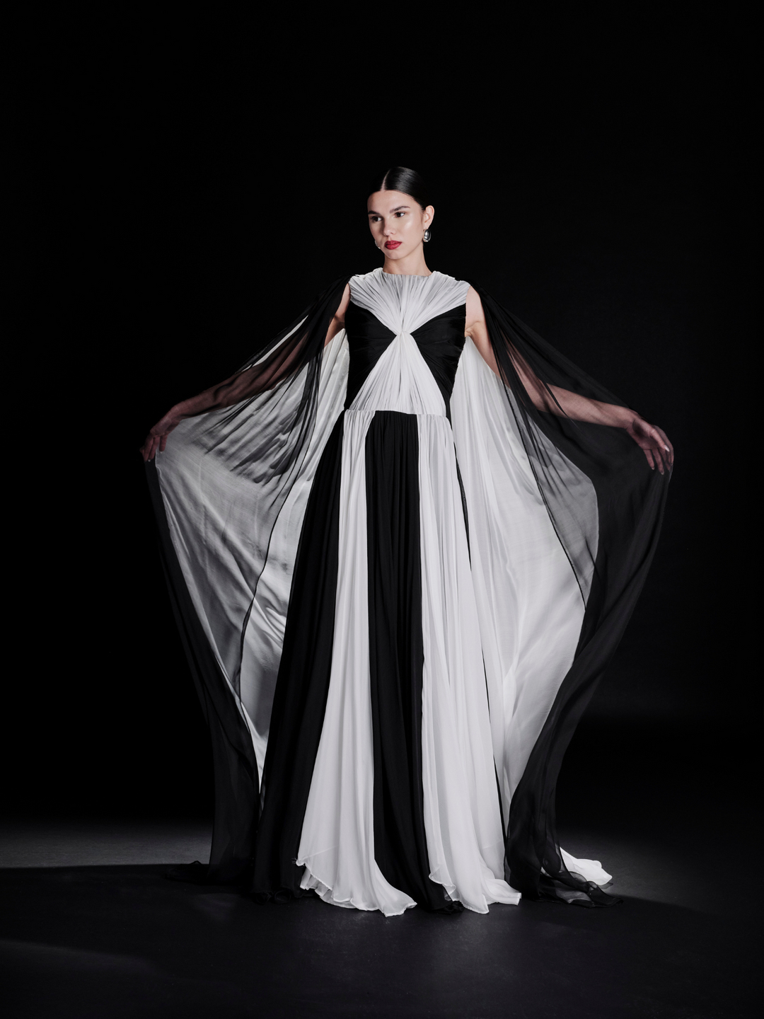 black white chiffon dress