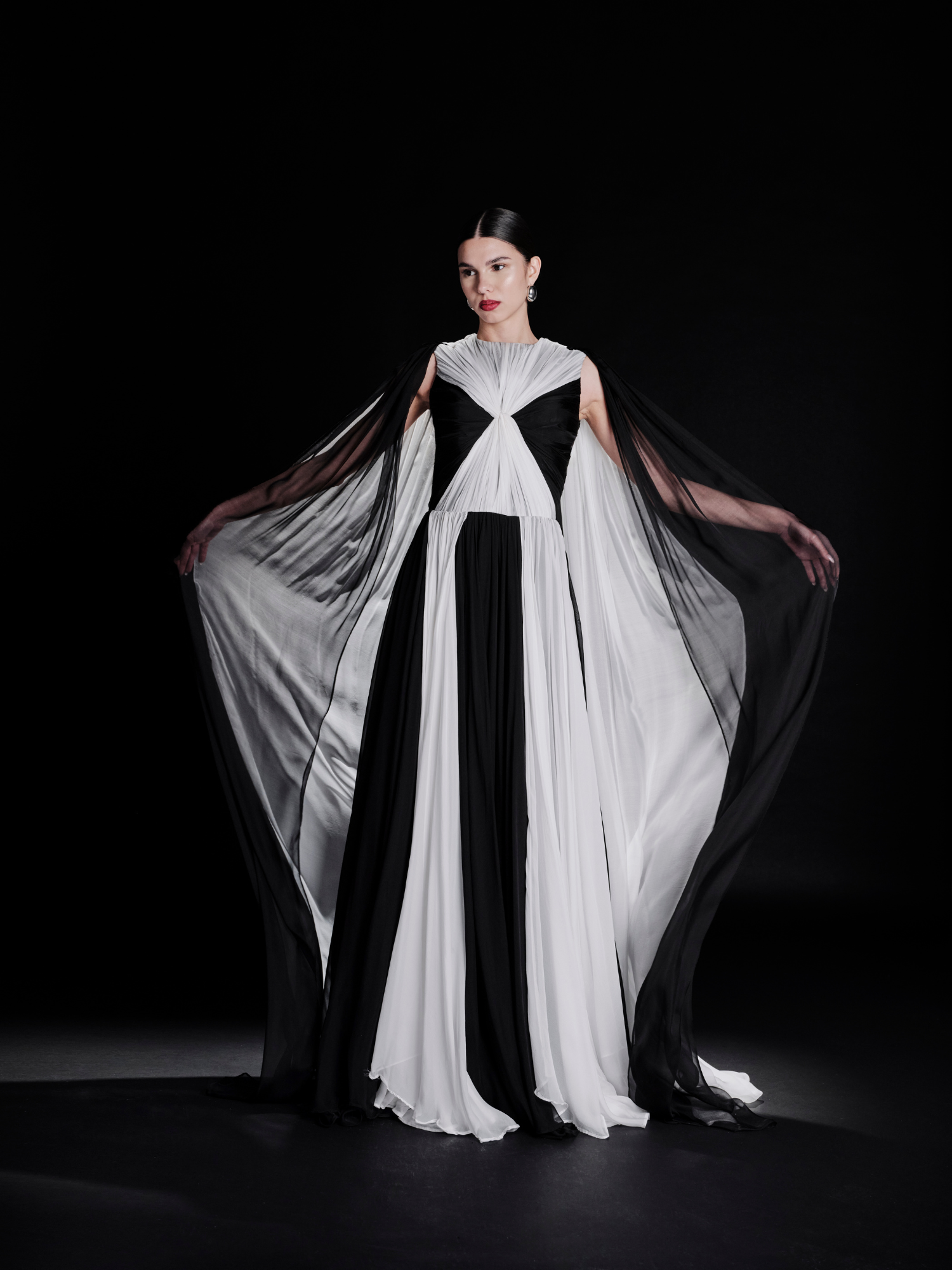 black white chiffon dress