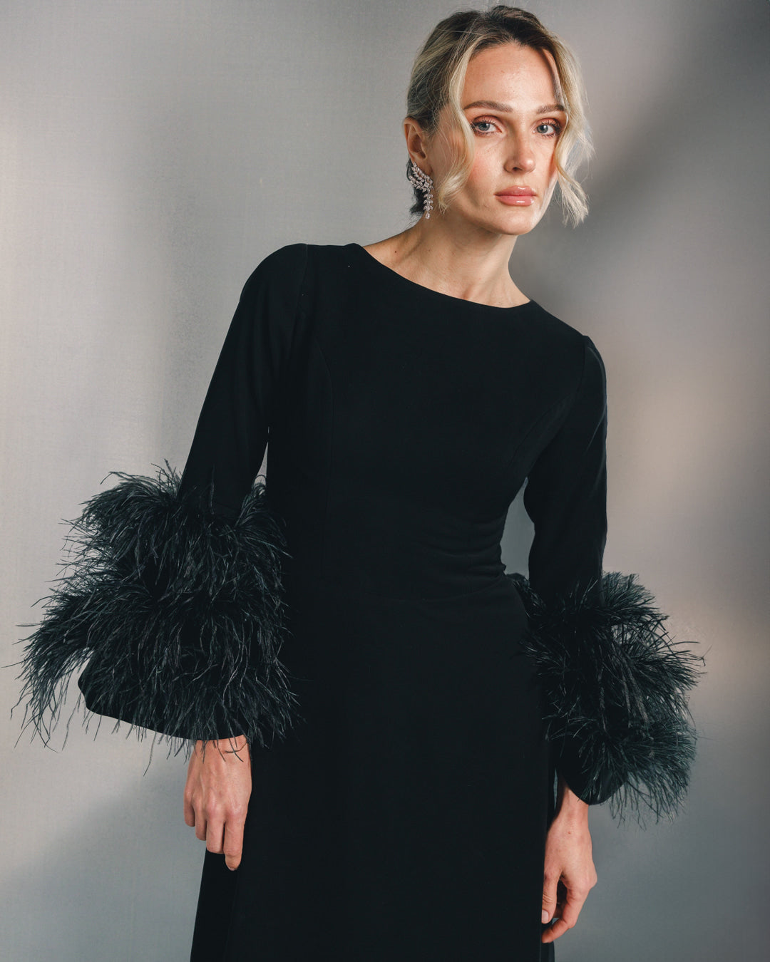 Raya Feather trimmed maxi dress