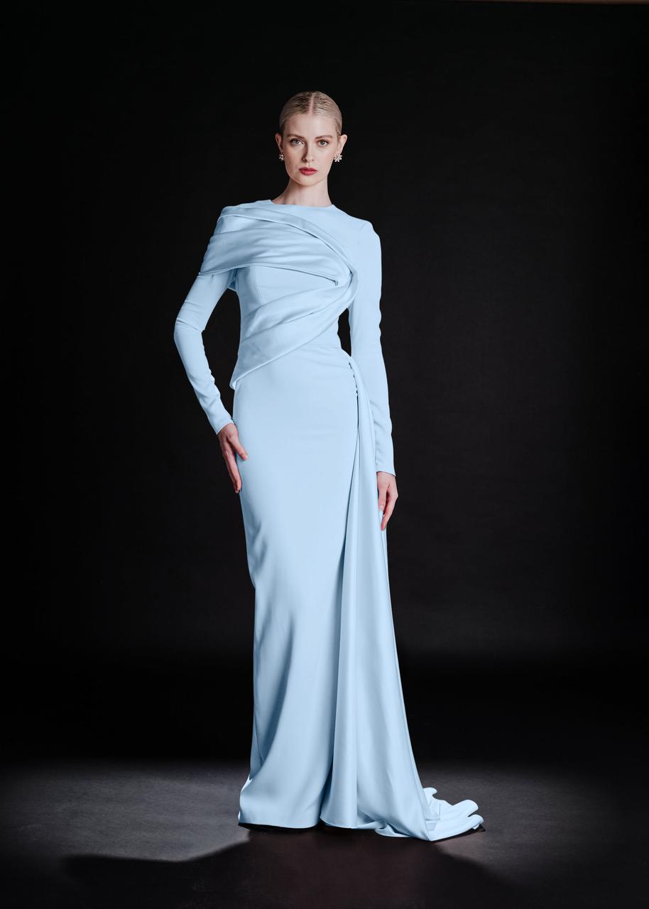 pale blue dress with sleeves