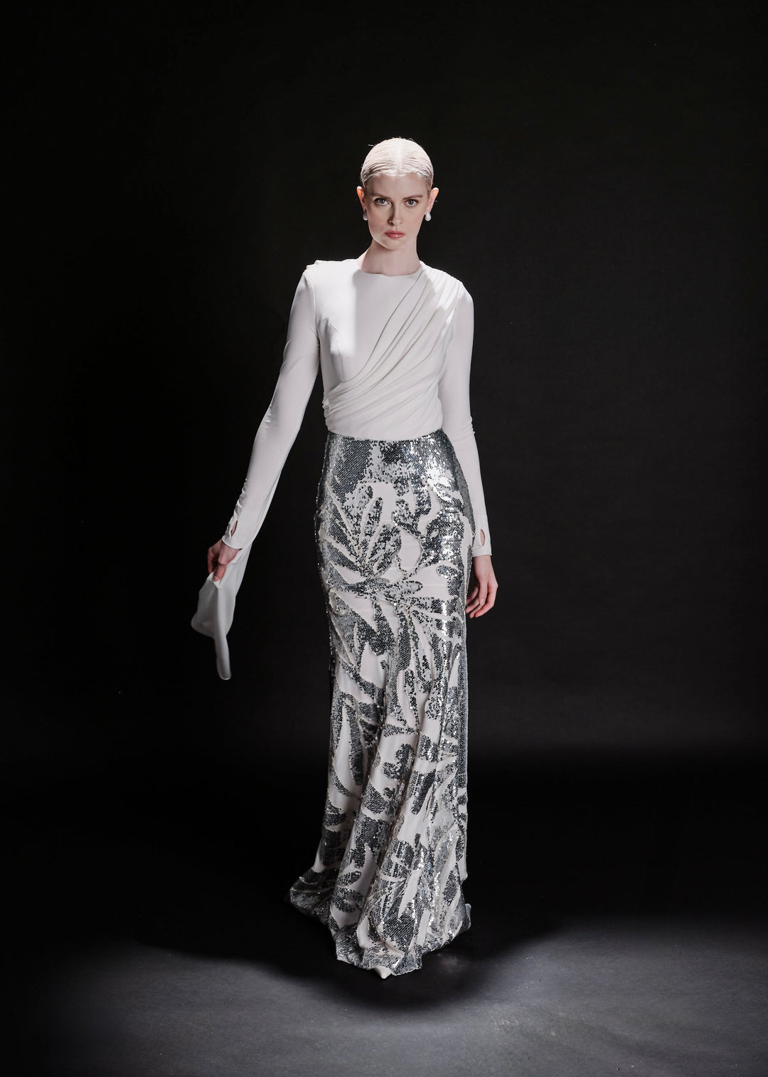 Swan silver sequin gown