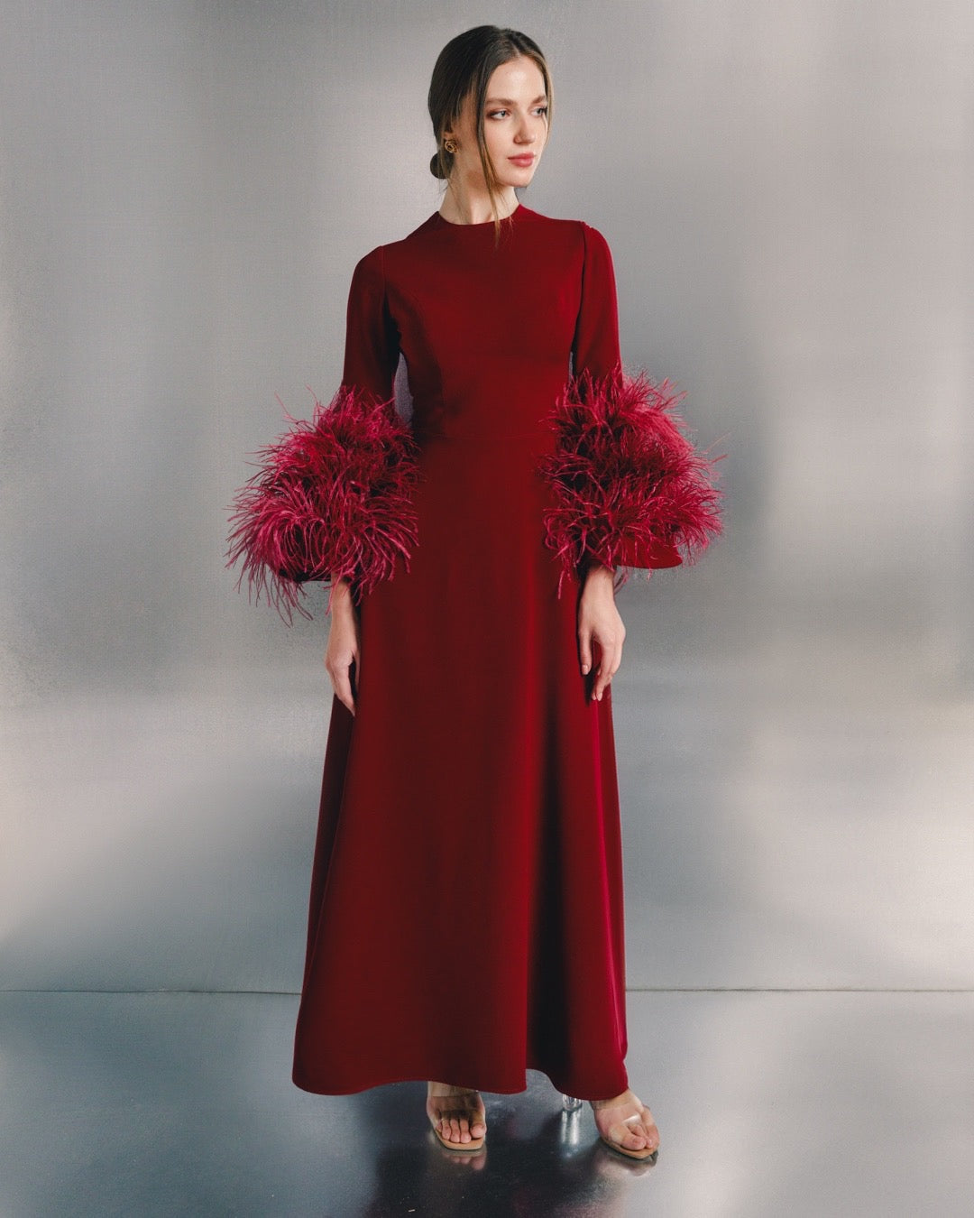 Raya Feather trimmed maxi dress