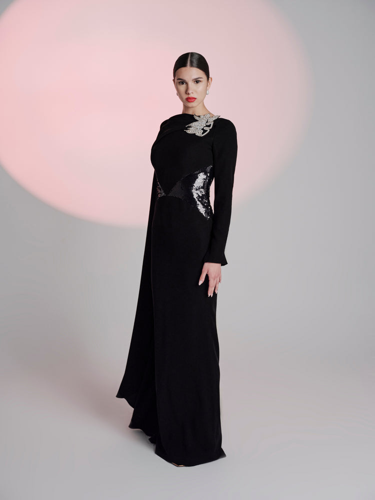 black long dress with sleeves