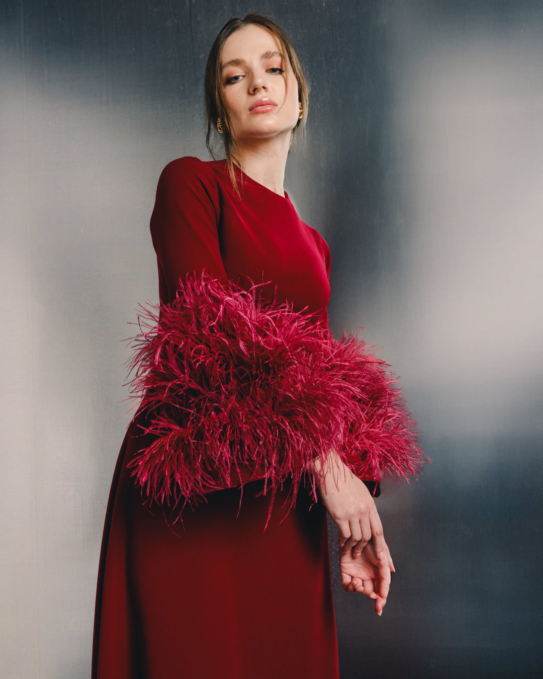 Raya Feather trimmed maxi dress