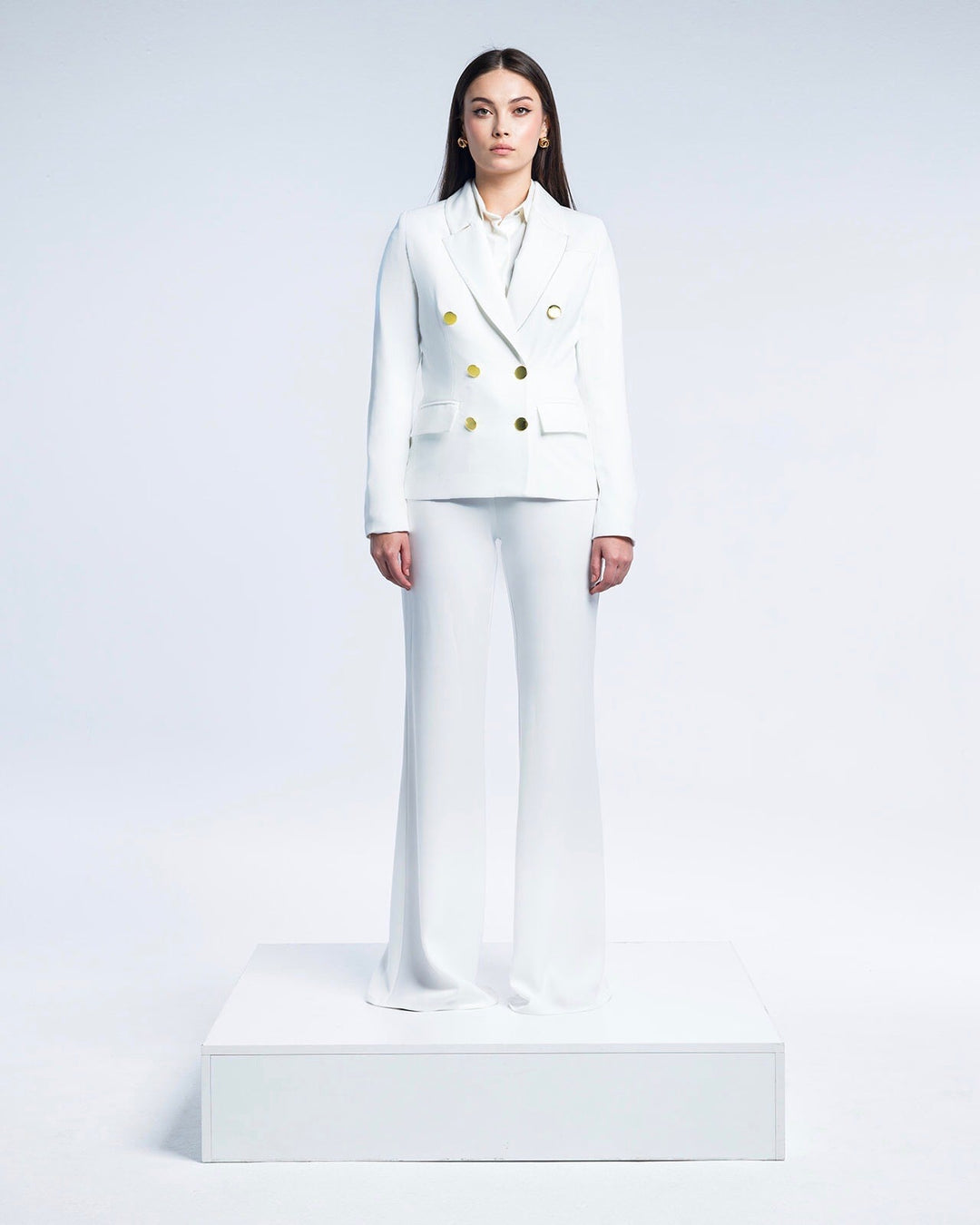 سروال واسع الساقين عالي الخصر