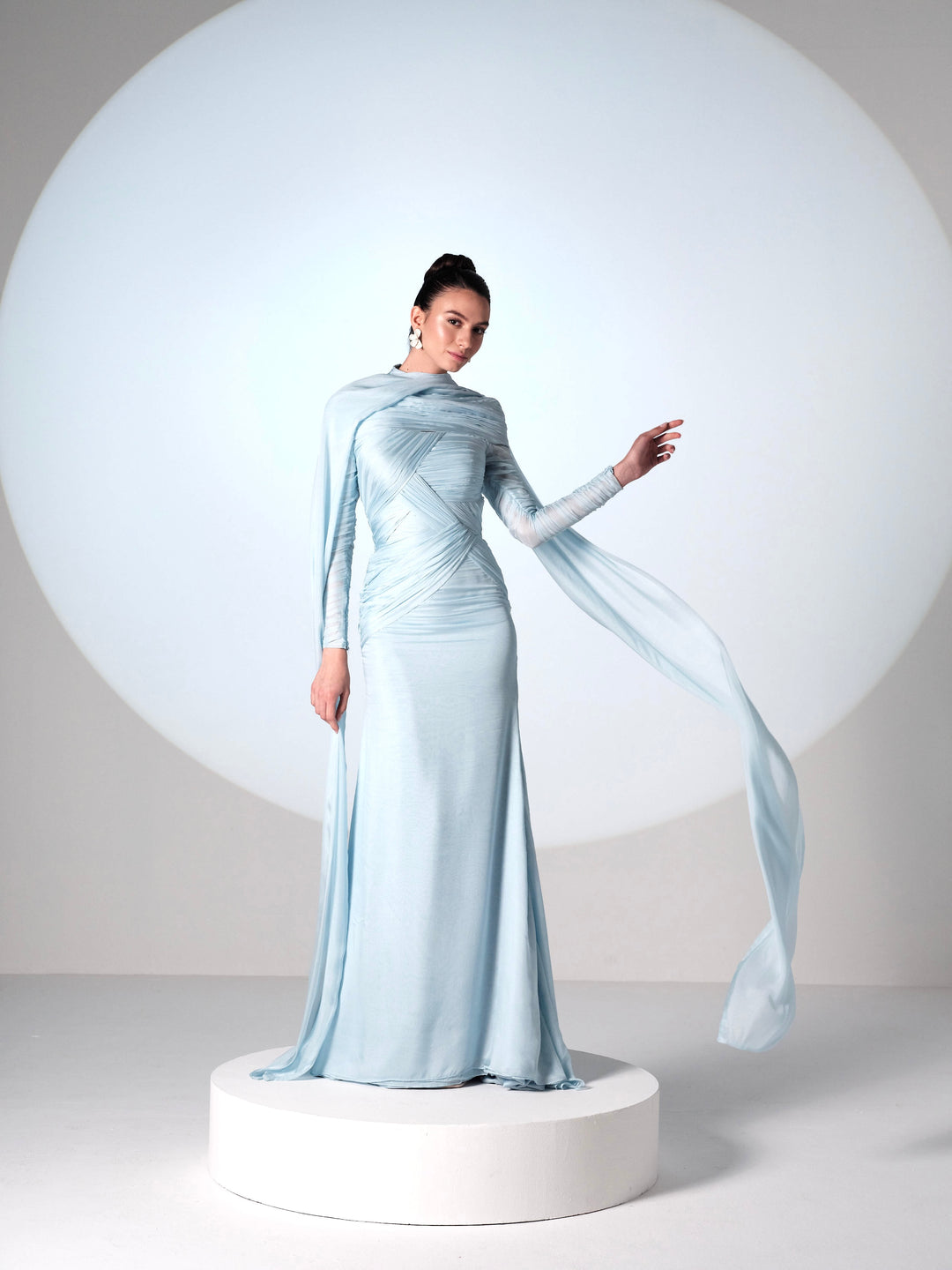 light blue long sleeve chiffon dress