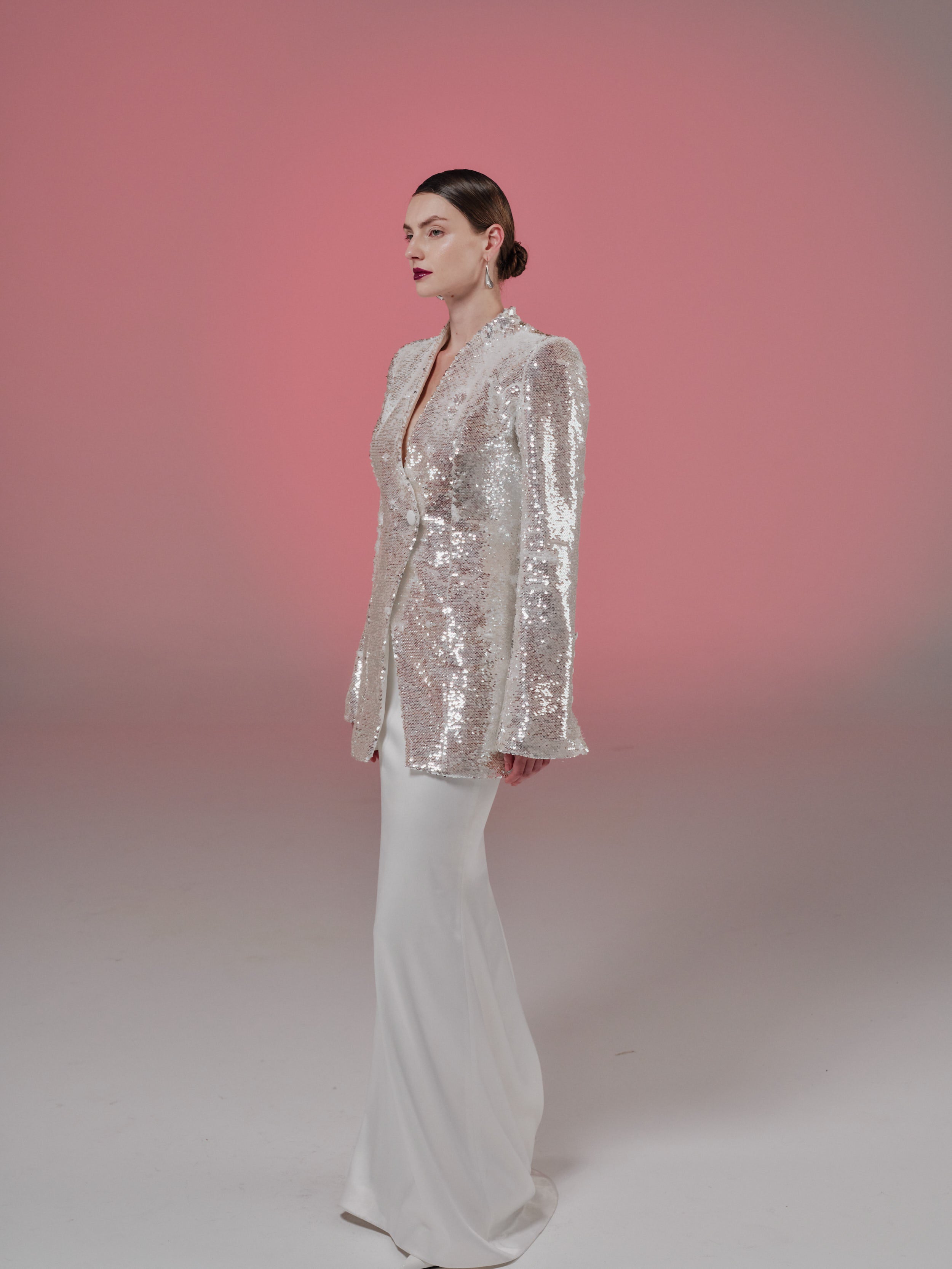 white skirt with sequins jacket