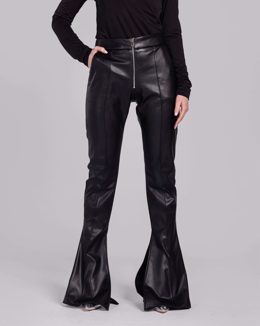 Edgy Elegance Leatherette Flare Pants