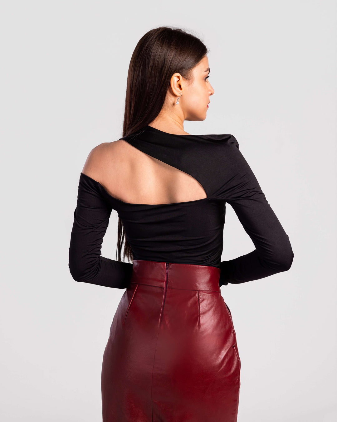 High-Waist Real Leather Pencil Skirt"