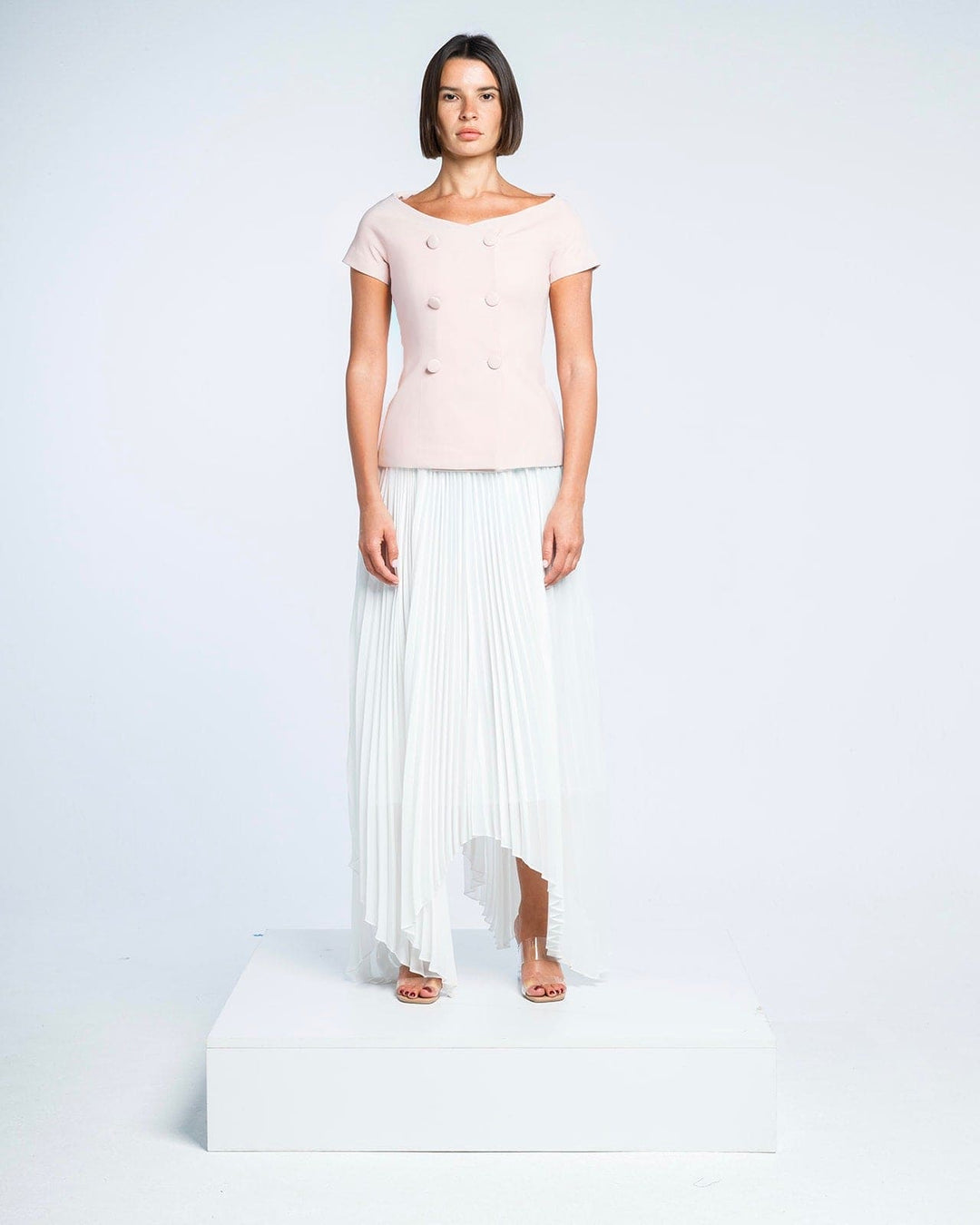 سترة بليزر مزدوجة الصدر بدون أكتاف