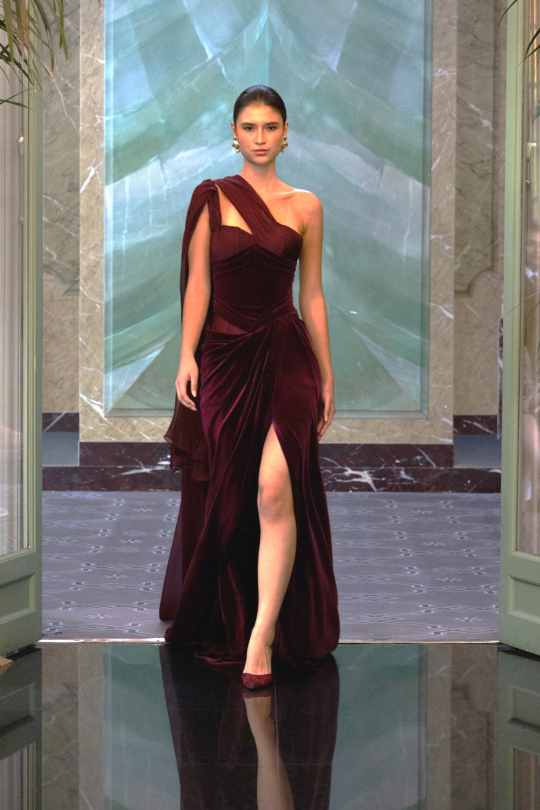 dark red velvet dress