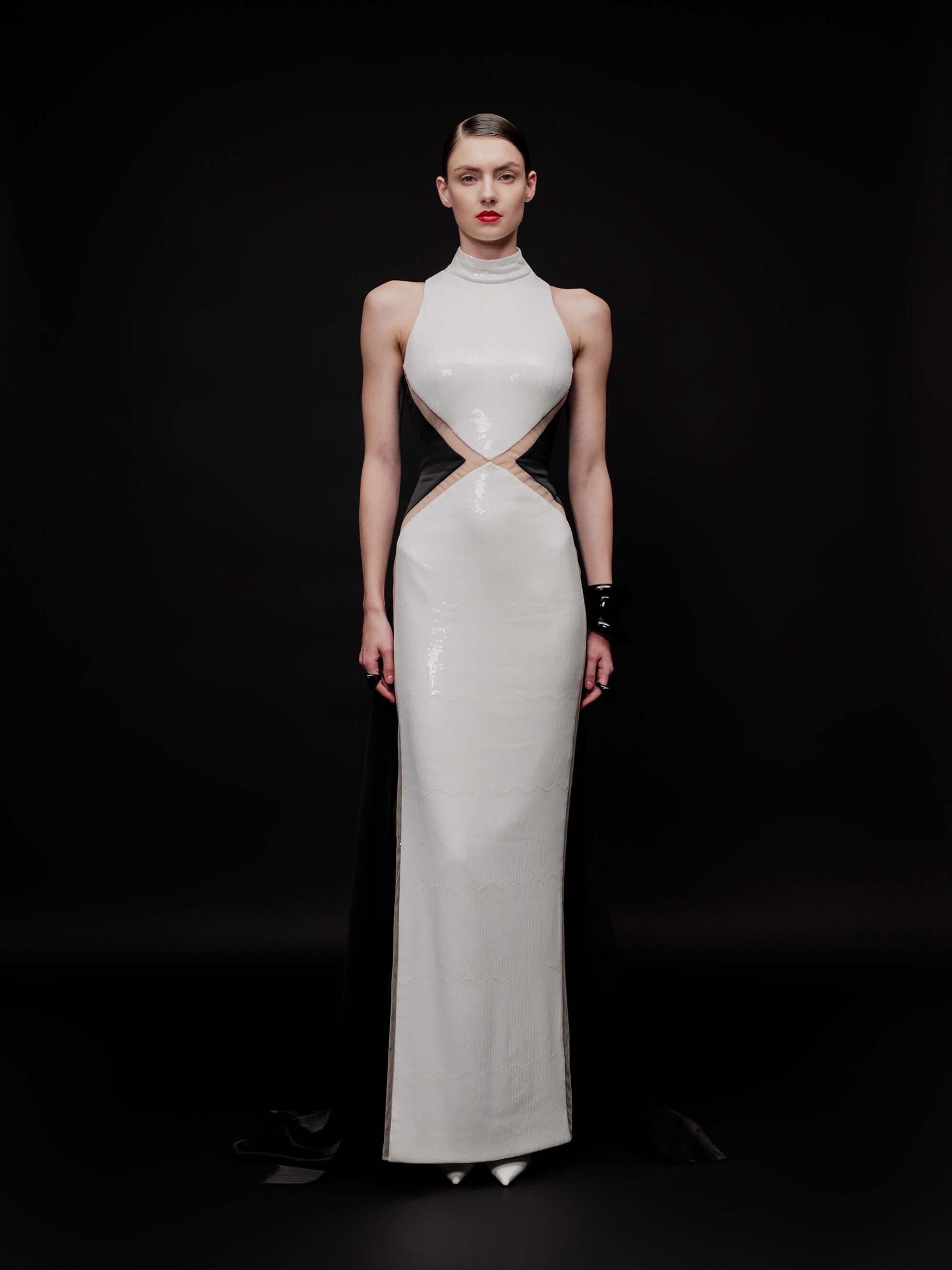 black and white sequin long dress