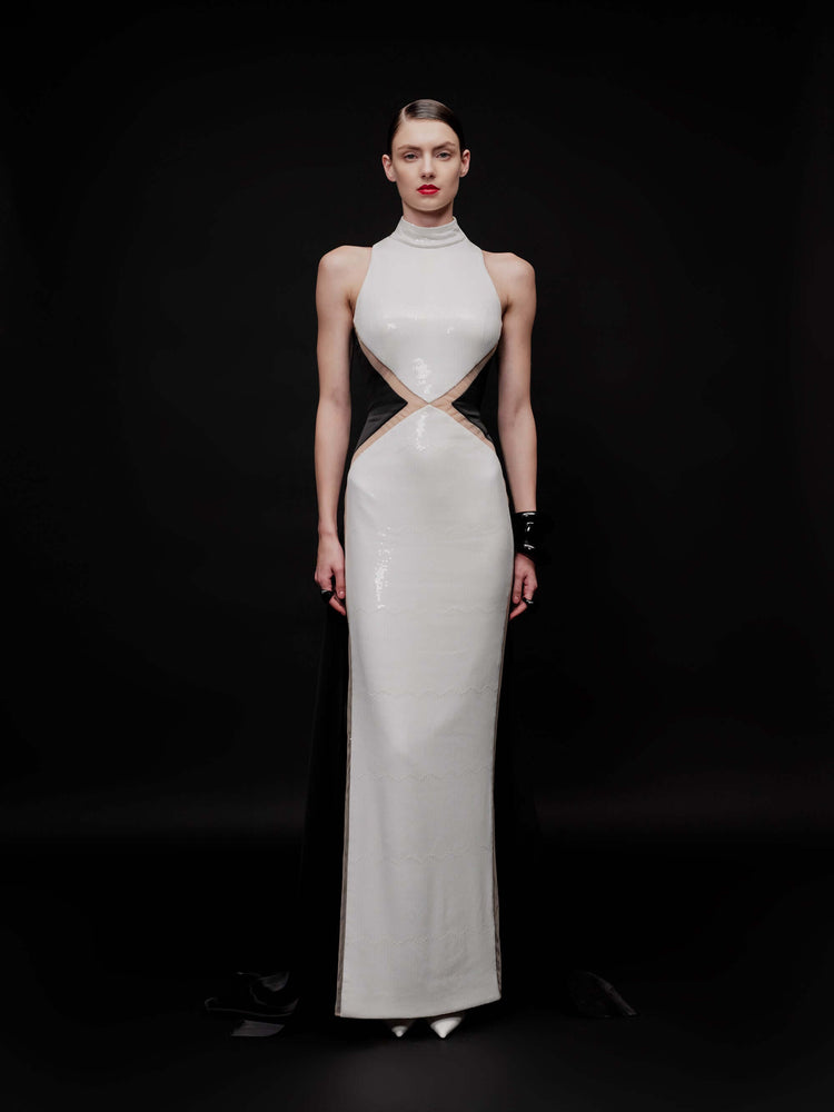 black and white sequin long dress