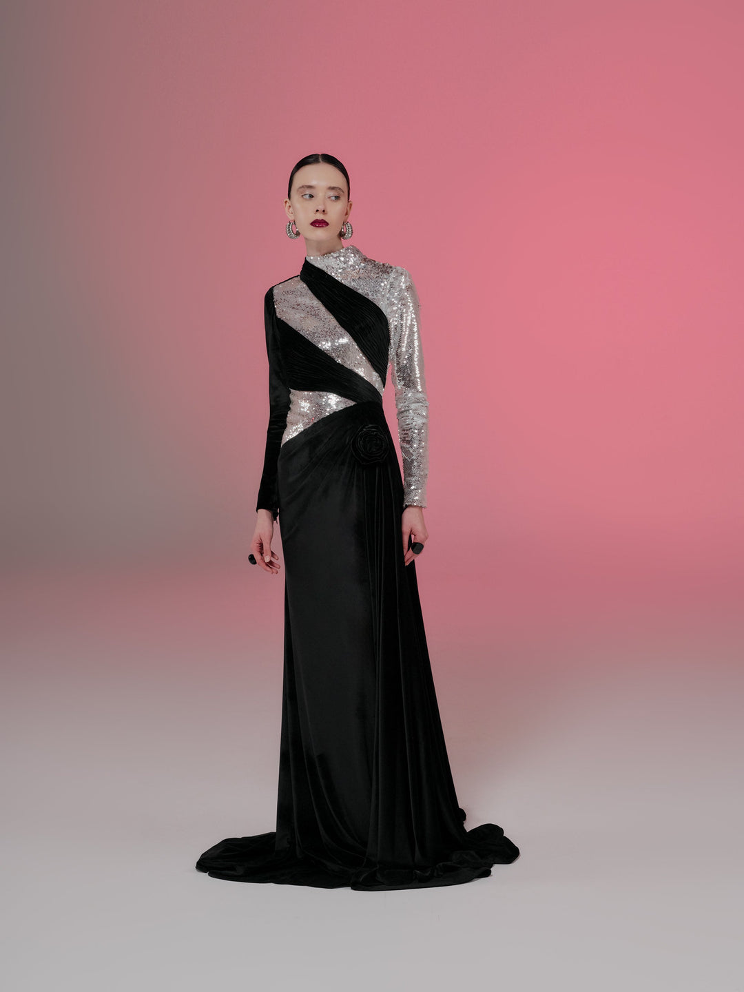 black velvet dress long sleeve