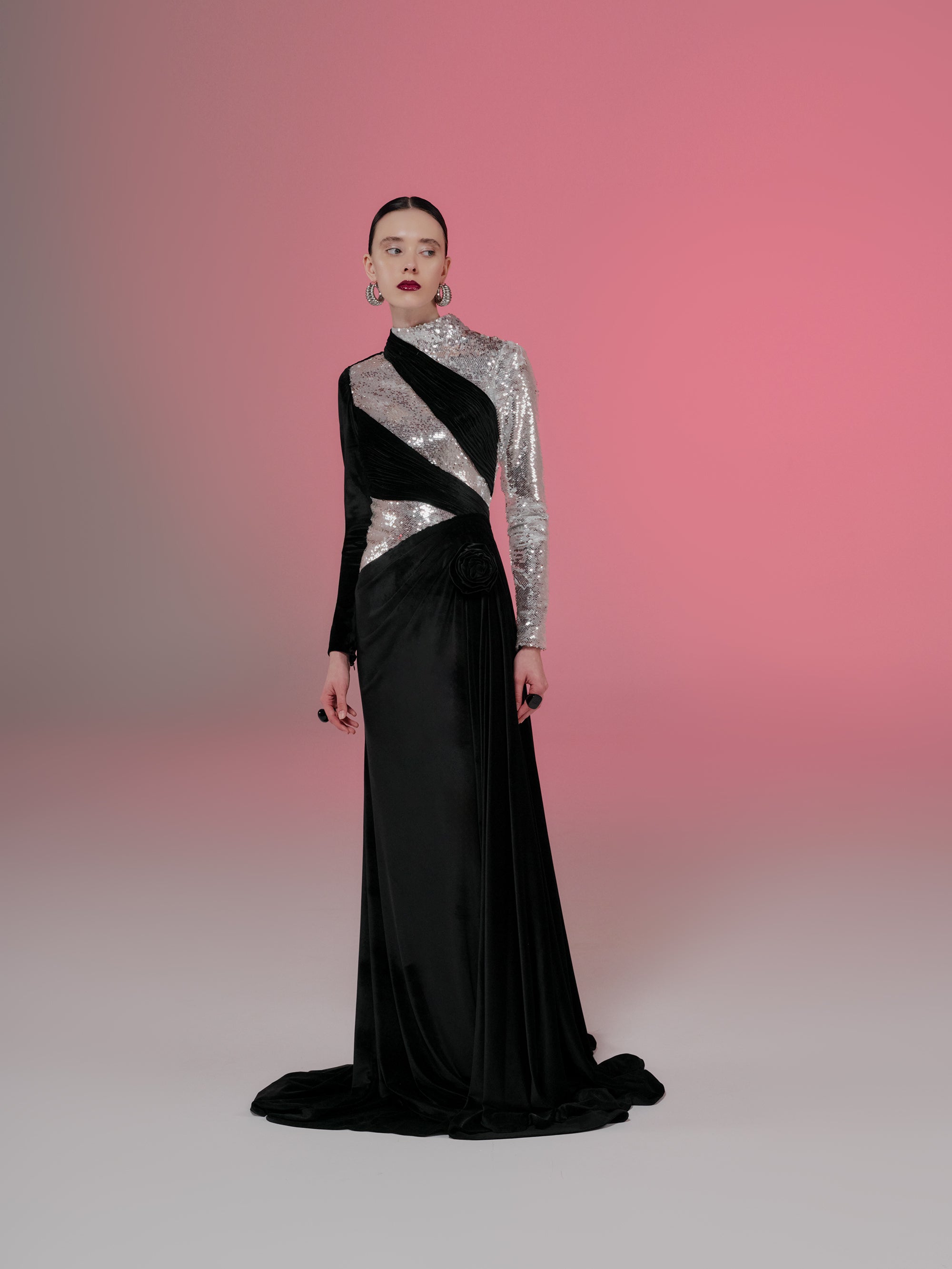 black velvet dress long sleeve