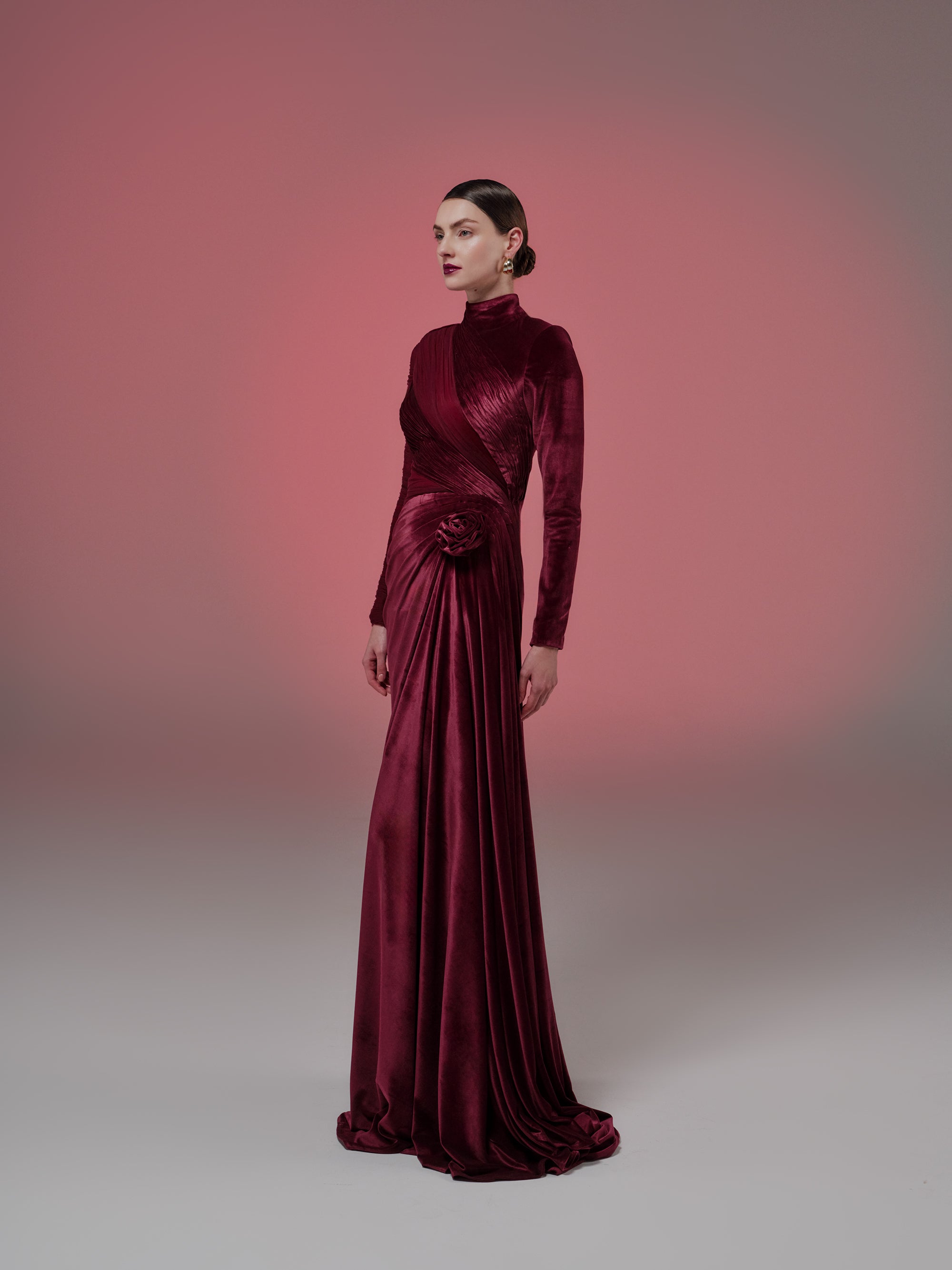 burgundy velvet dress long sleeve