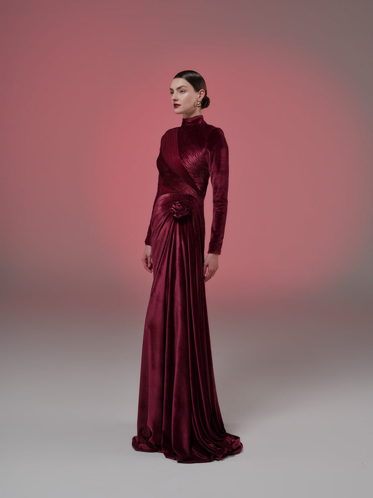 burgundy velvet dress long sleeve