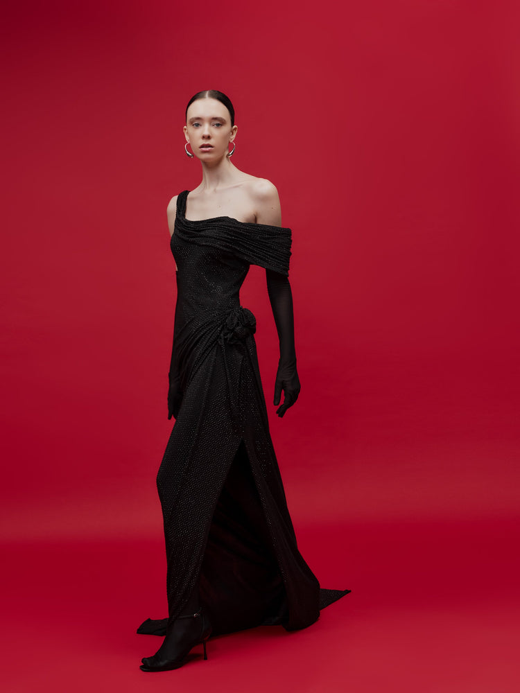 black rhinestone long dress