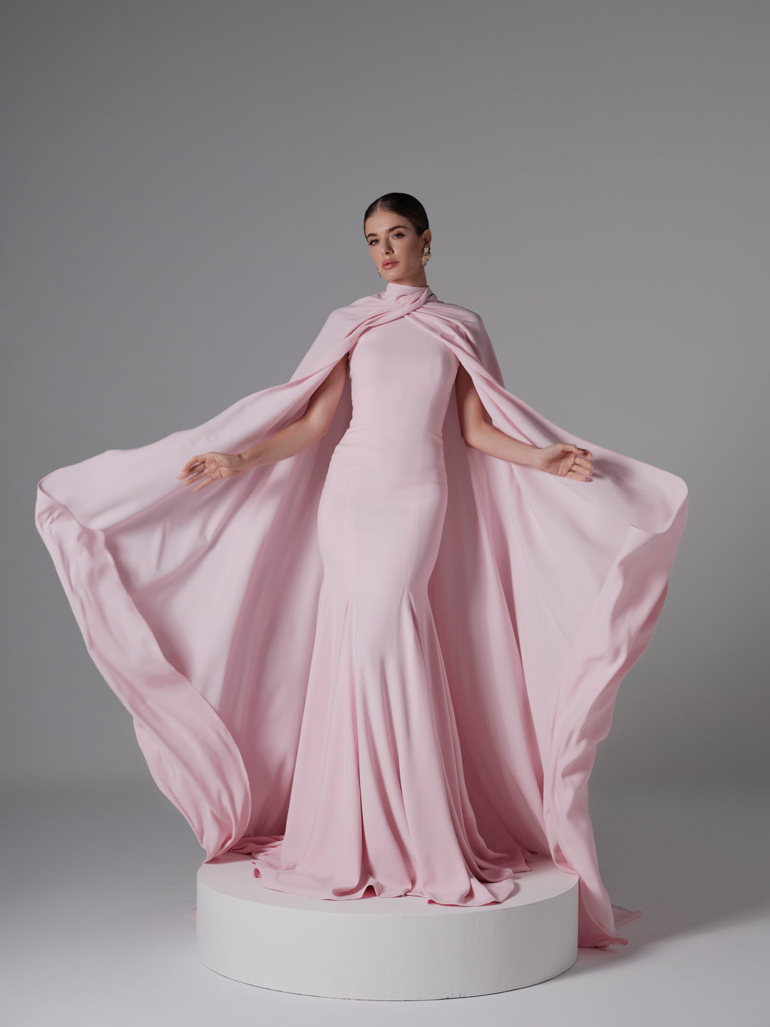 pink cape sleeve dress