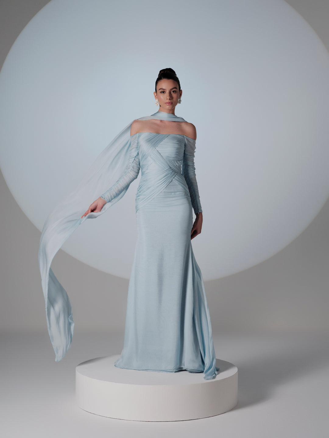 pale blue off shoulder dress