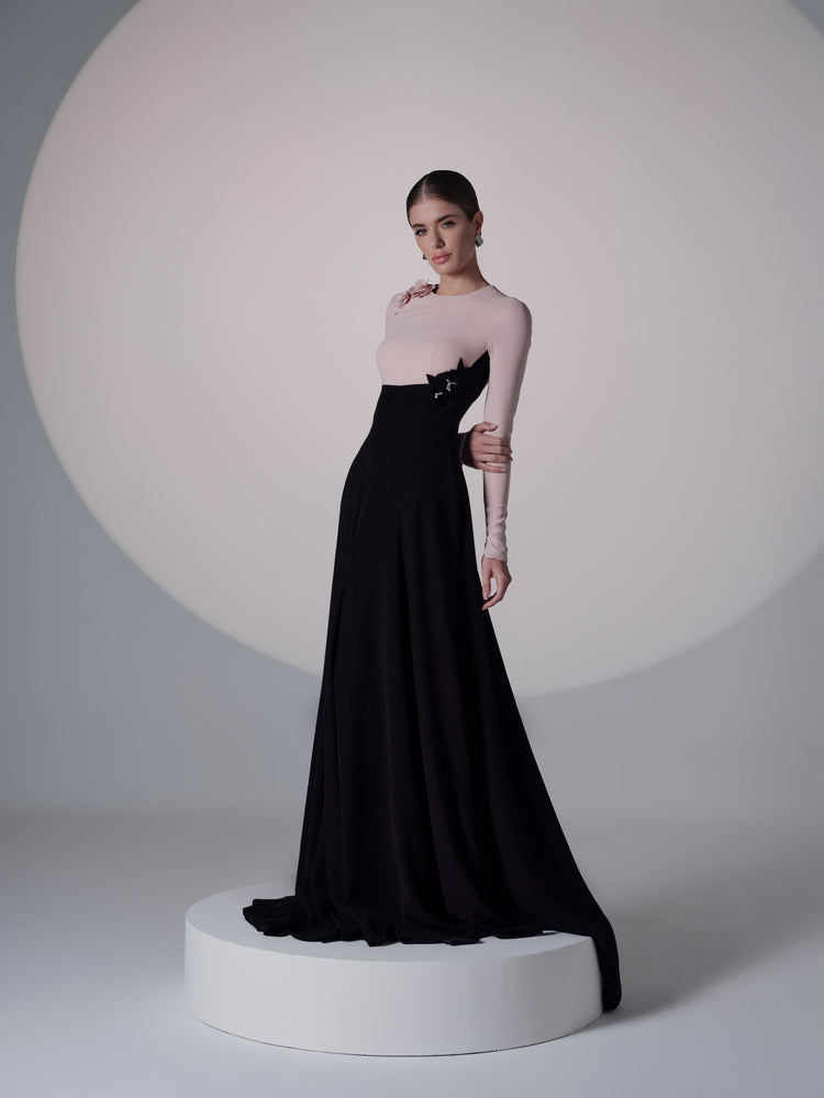 black and blush pink dress