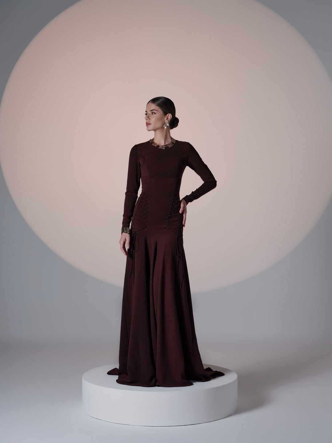 chocolate brown dress with sleeves