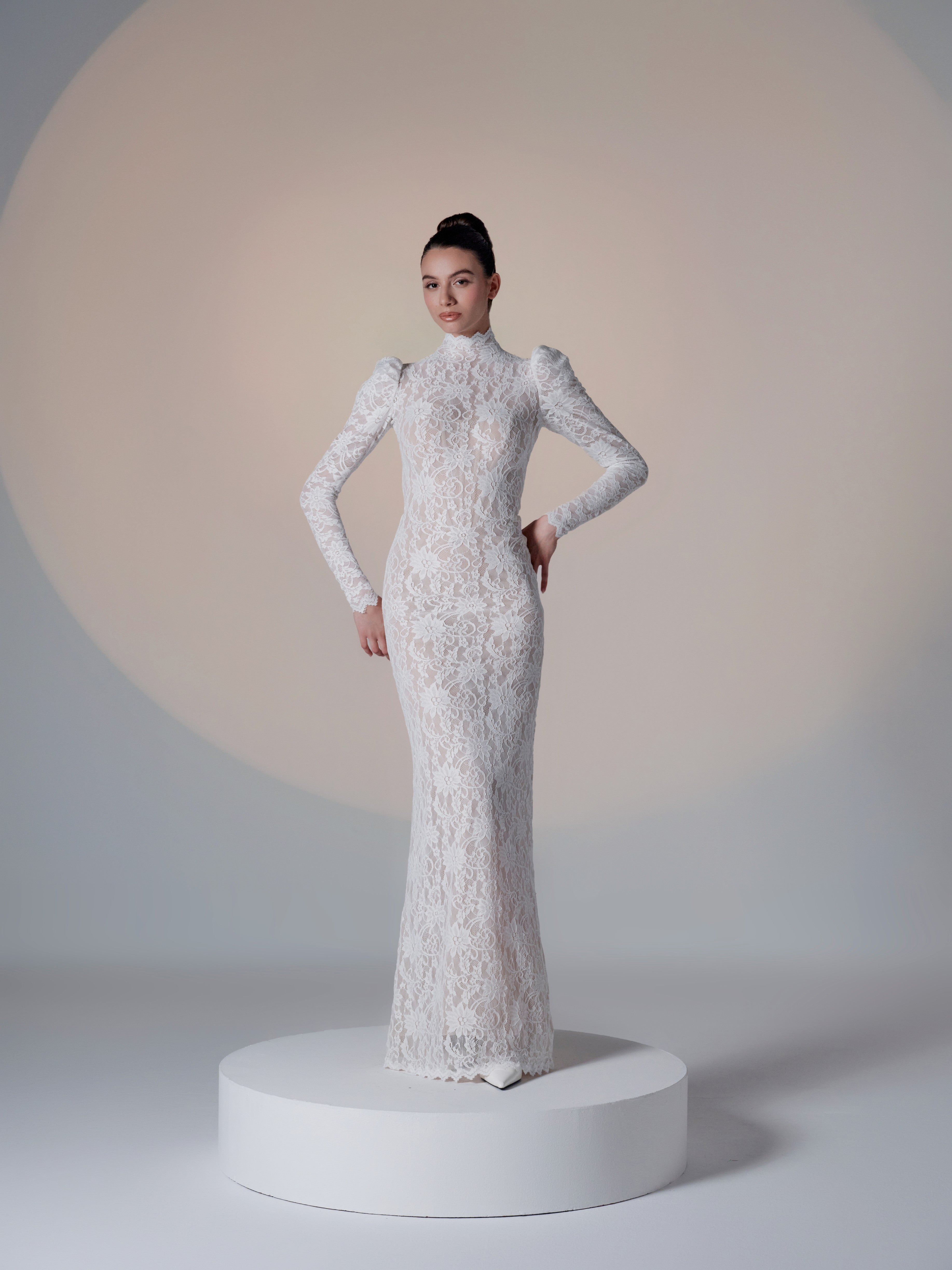 white lace dress with sleeves