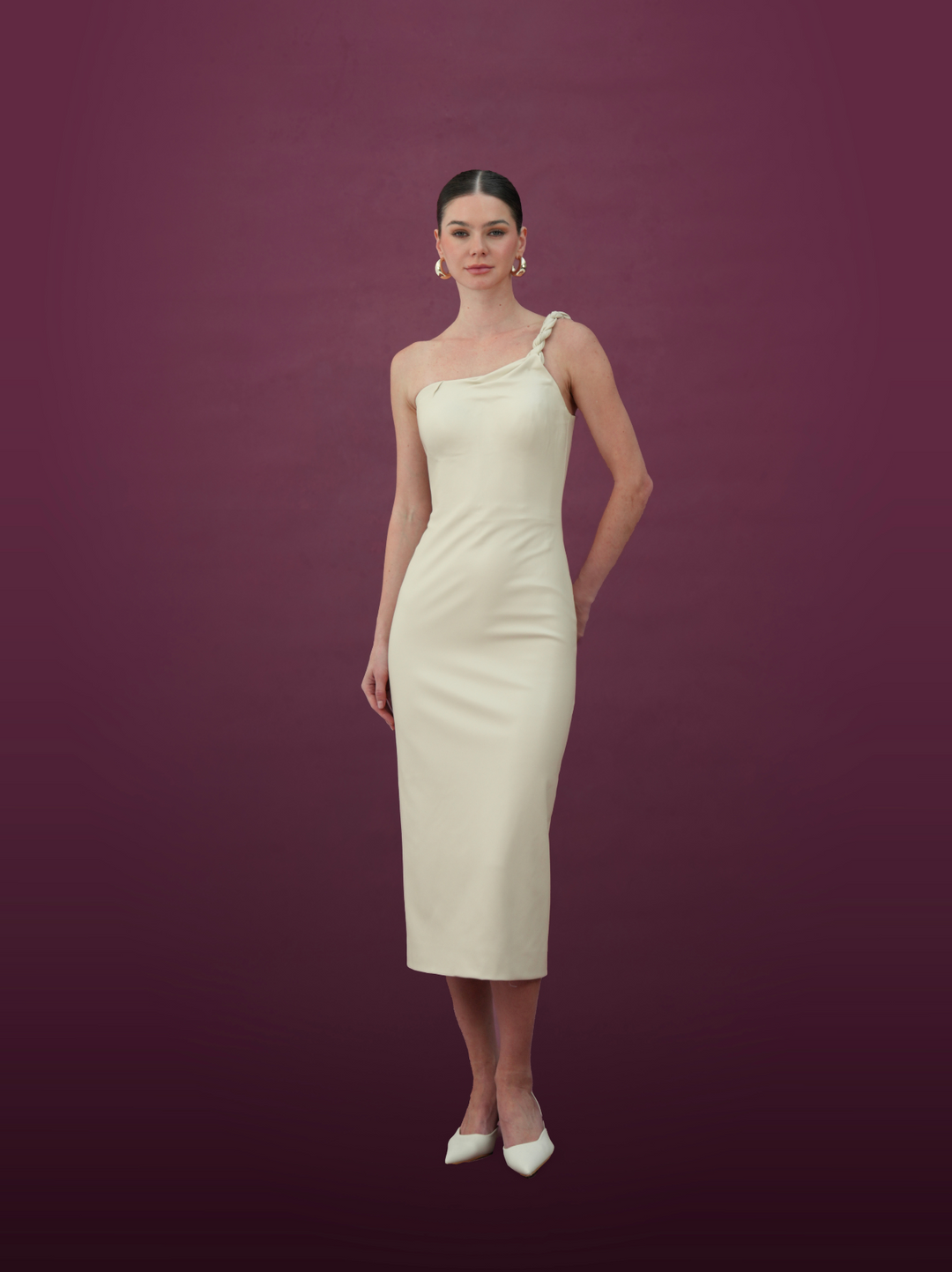 فستان ميدي بكتف واحد